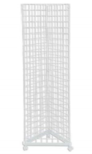 Wire Grid Triangle Tower Display Rack Casters Rolling Casters White 2' x 6 ½' H
