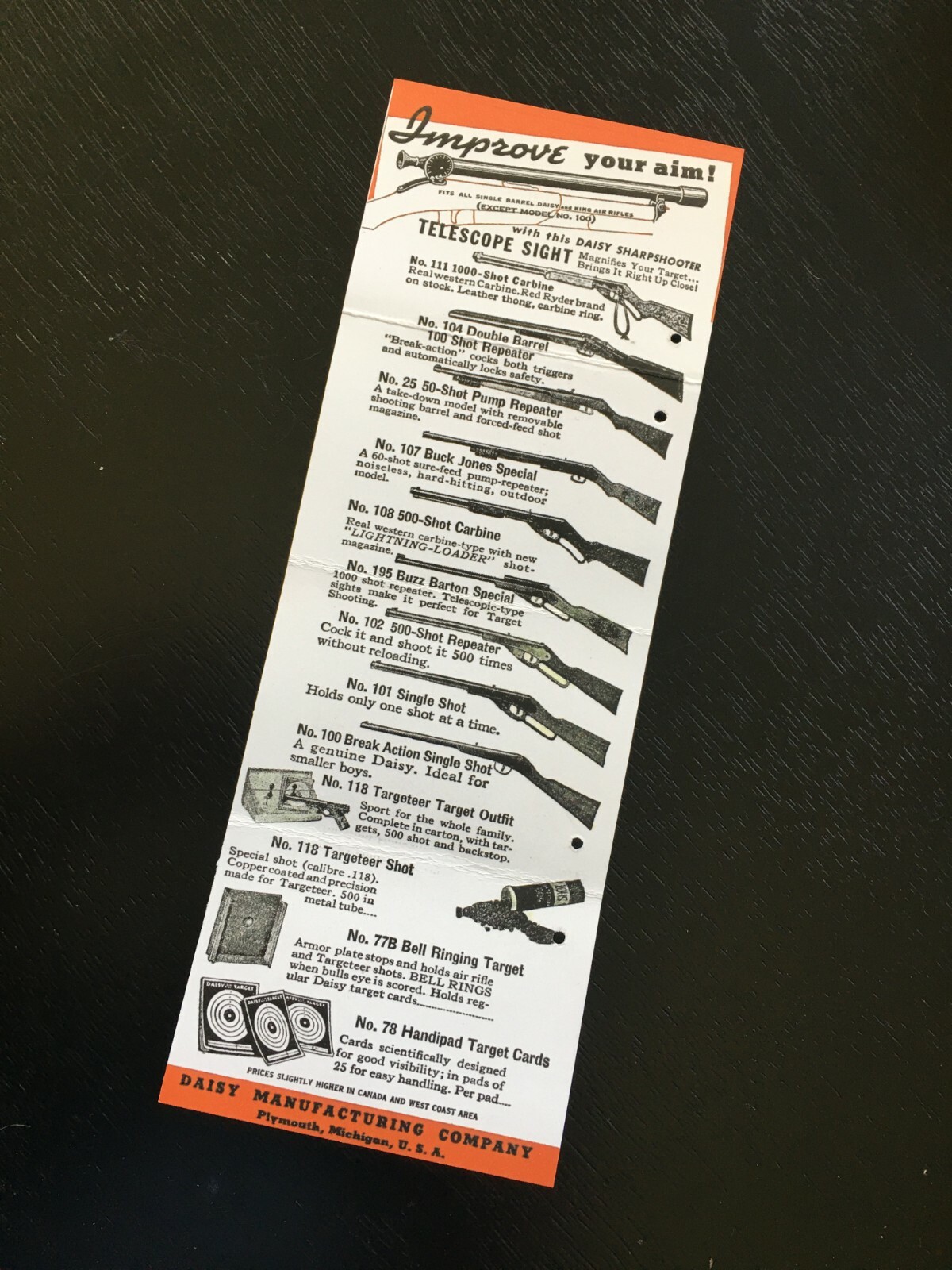 Hang Tag Repro for KING 5536 1000 SHOT Air Rifle DAISY KING PLYMOUTH, MI