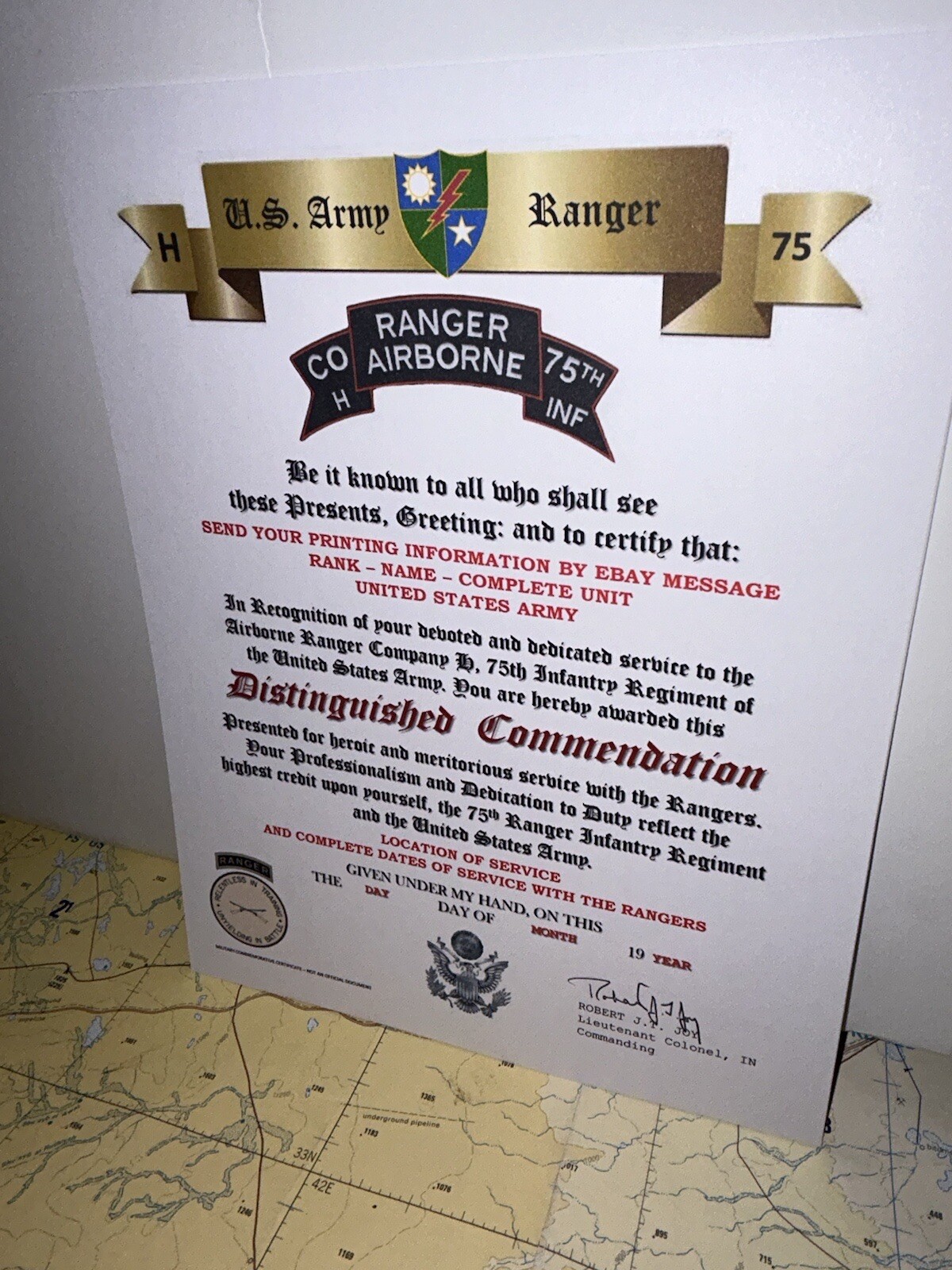 U.S. ARMY - H CO. 75TH INFANTRY RANGER REGIMENT / DISTINGUISHED COMMENDATION