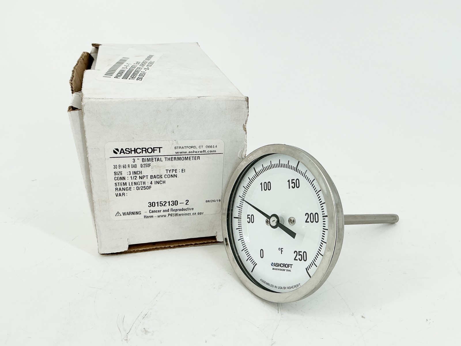 New Ahscroft 30-EI-60-R-040-0/250F 3" Thermometer 0/250F 3" 4" Stem 30152130-2