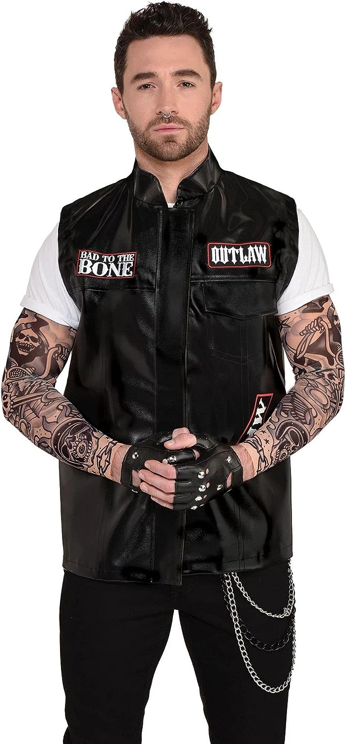 Dark Side Tattoo Sleeves Biker Fancy Dress Up Halloween Adult Costume Accessory