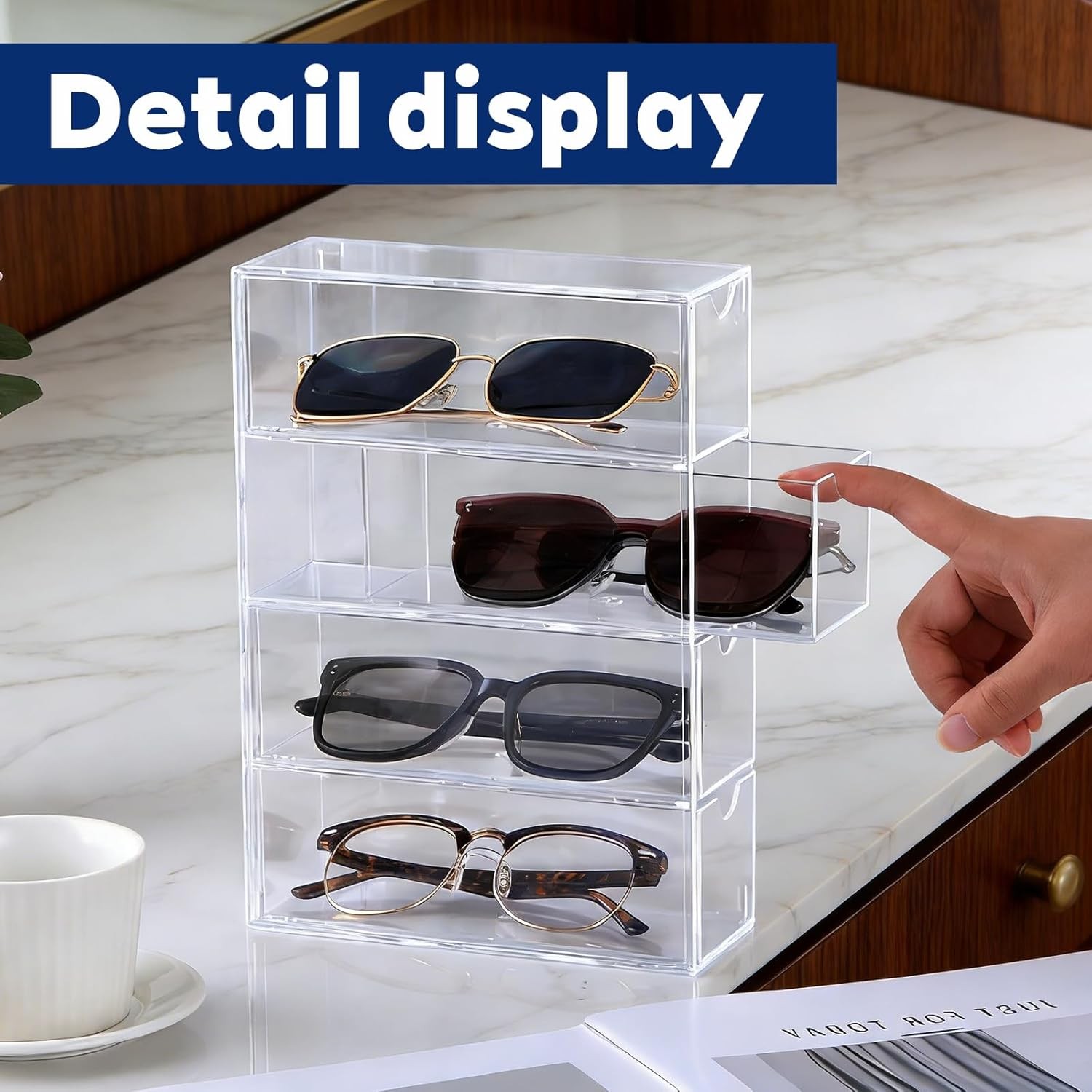 2PCS Clear Acrylic Sunglasses Organizer Plastic Stackable Eyeglass Case Storage