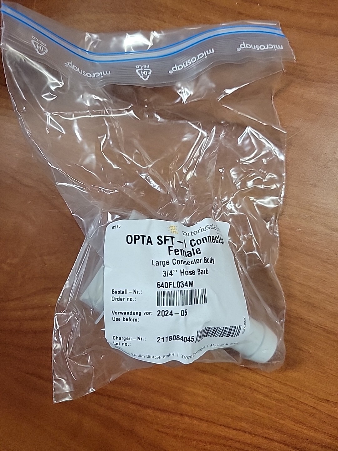 SARTORIUS 640FL034M OPTA SFT-I CONNECTOR LARGE BODY FEMALE 3/4" HOSE BARB NEW