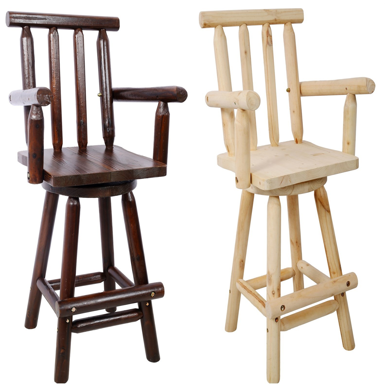 Bar Stool 360° Swivel Design Solid Wood Tall Bistro Chair Dining Room Chair