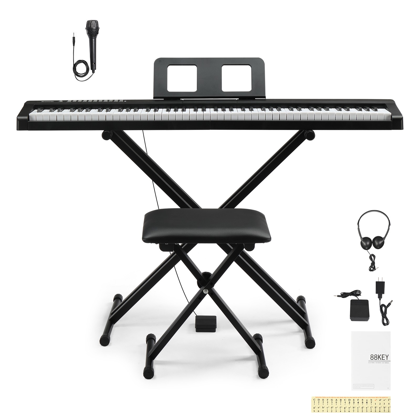 88 Key Digital Piano, Semi Weighted Electronic Keyboard Piano with Music Stand