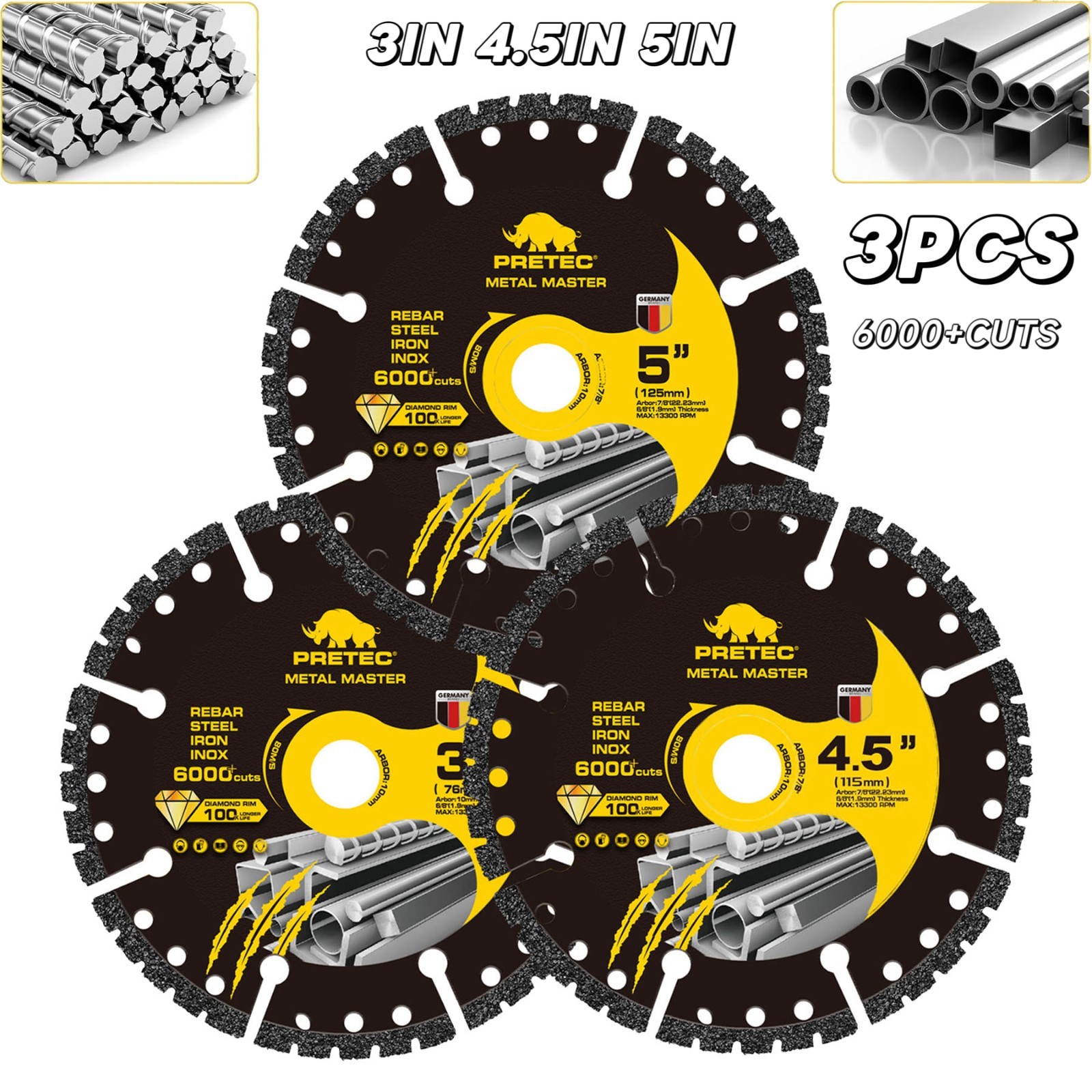 Diamond Cut Off Wheel for Metal 3" 4.5" 5" Angle Grinder,6000+ Cuts Carbide Disc