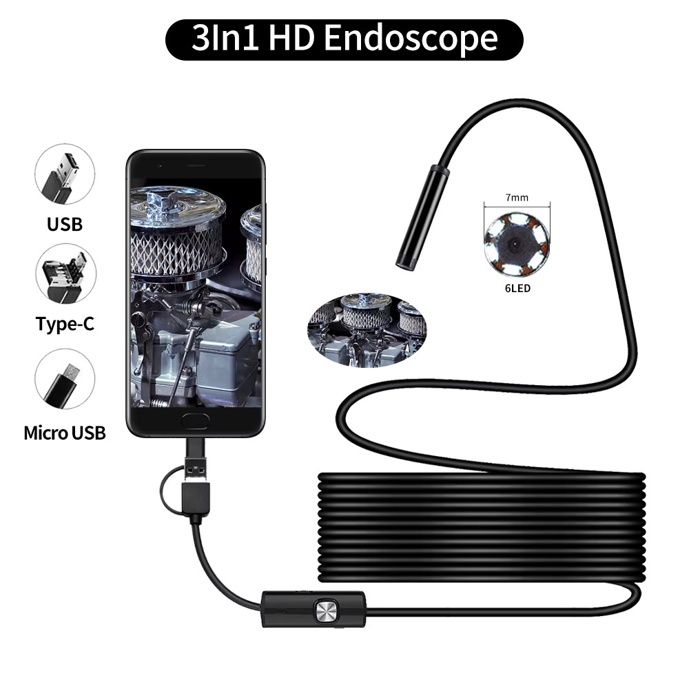 5.5mm Sewer Piping Endoscopy Type C Flexible Snake Camera 3 in 1 Borescope