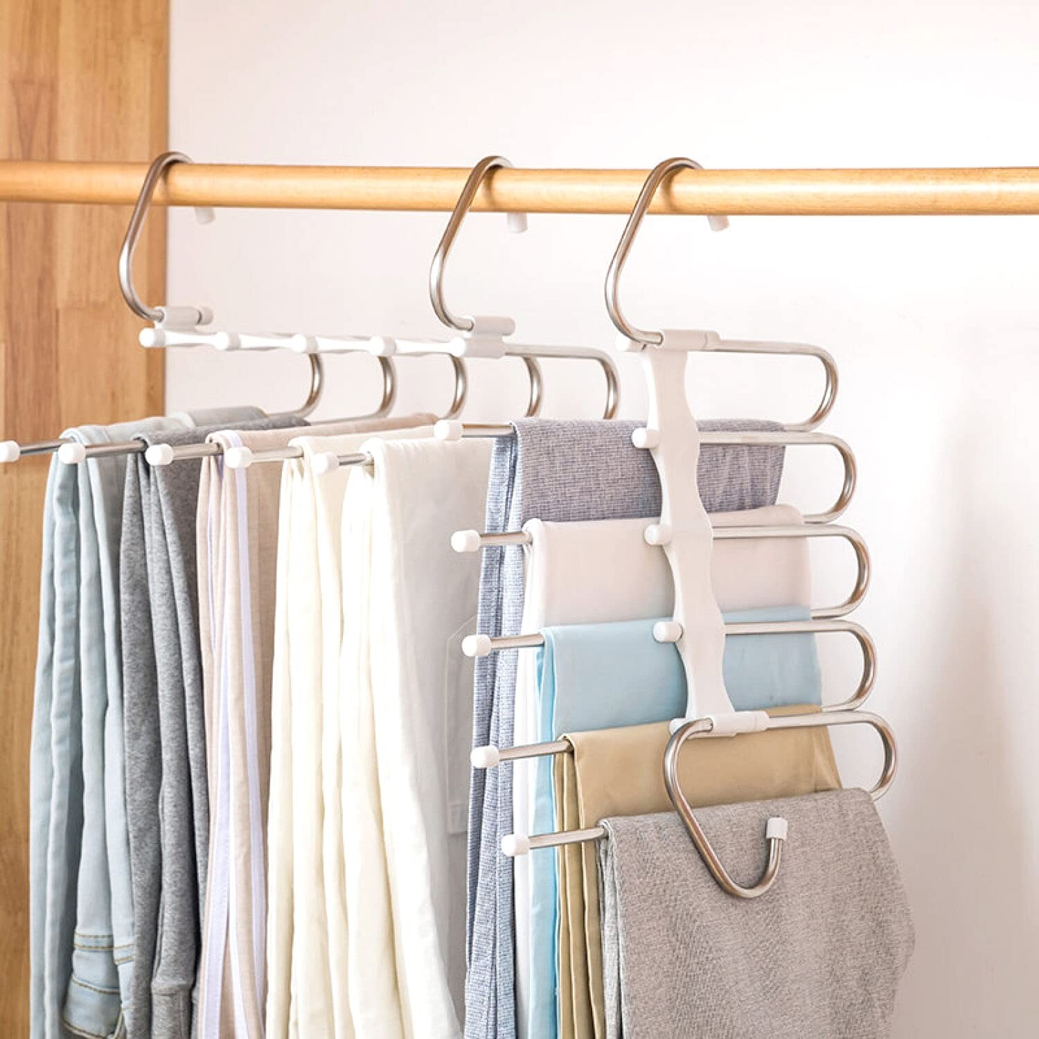 Space Saving Pants Hangers, Closet Organizer for Jeans Skirts, 2 Pack, Silver