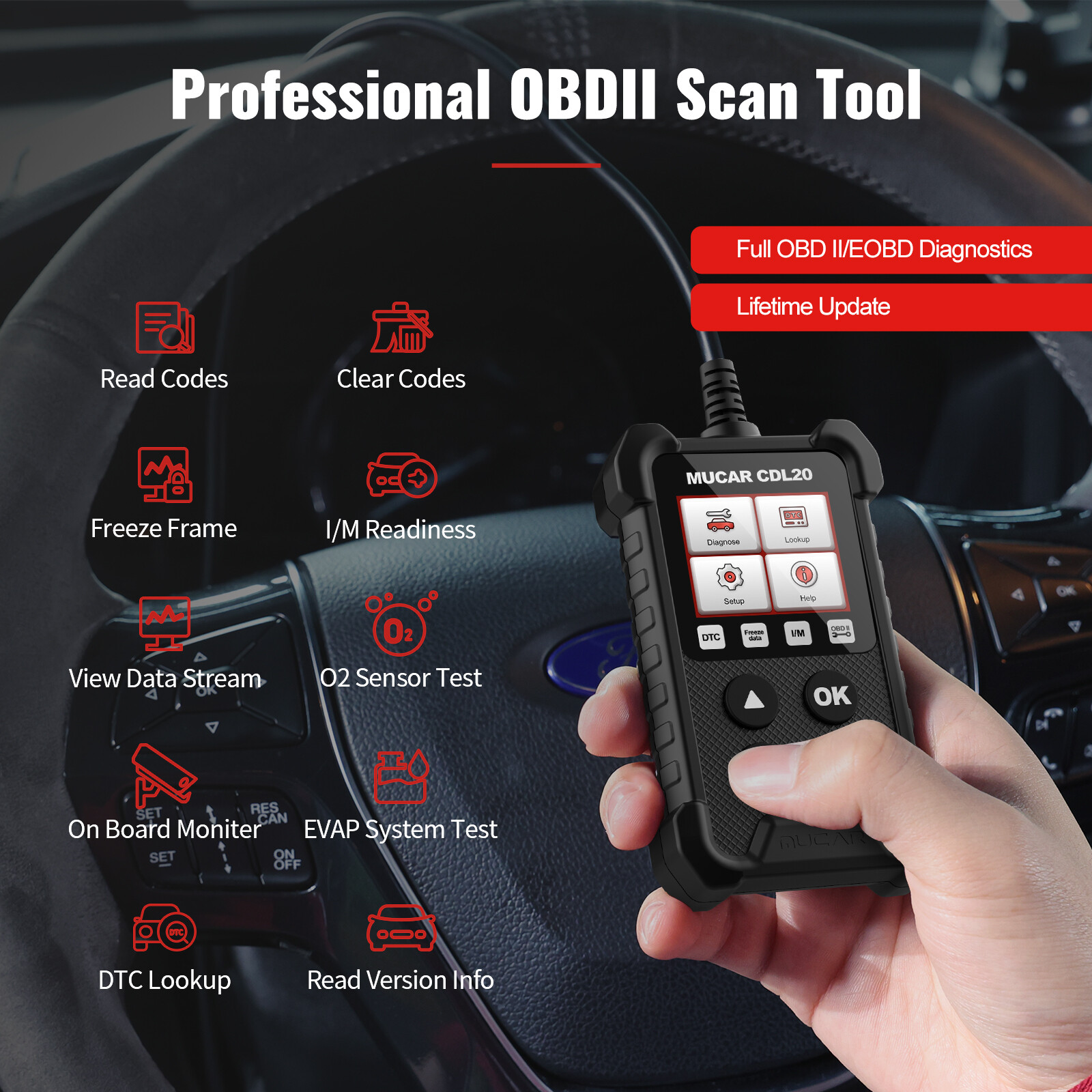 MUCAR Auto OBD Code Reader OBD2 Scanner Car Check Engine Fault Diagnostic Tool