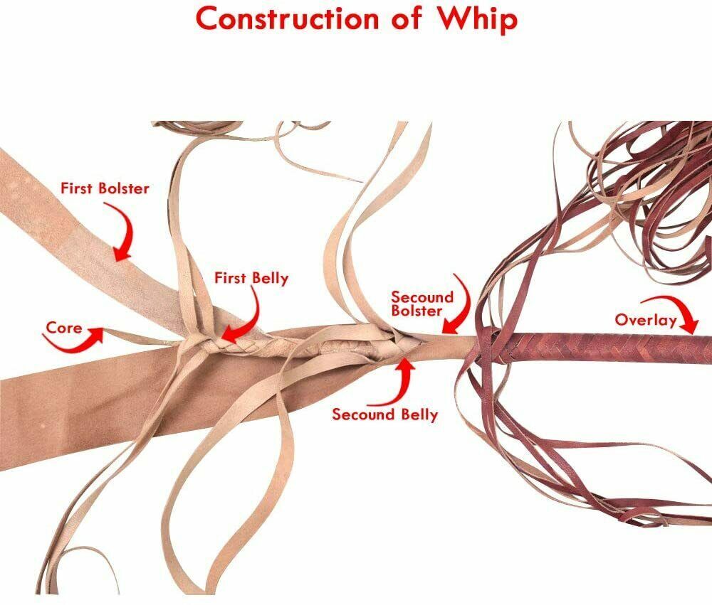 Genuine Cowhide Leather Bull Whip 12 Feet Long, 16 Plaited Heavy Duty Stock Whip
