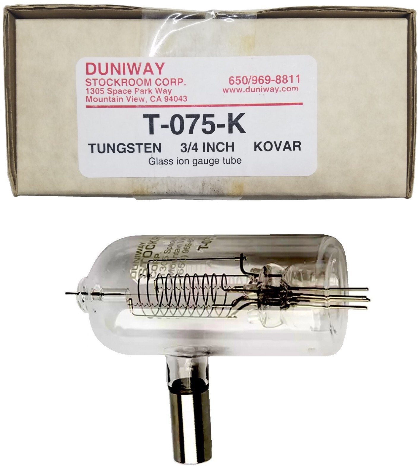 Duniway Stockroom T-075-K Tungsten 3/4 Inch Kovar Glass Ion Gauge Tube