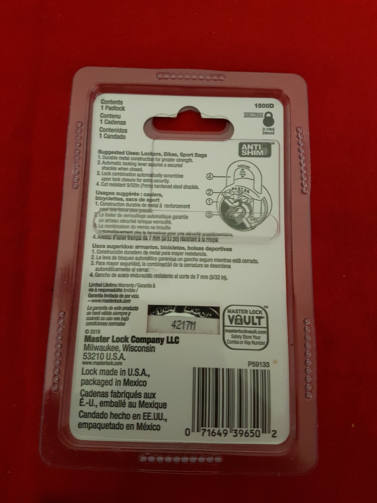 Master Lock 1500D Combination Lock. New in Package.