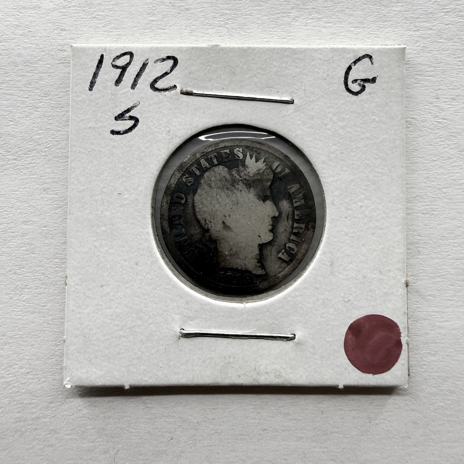 1912-S Barber Dime 10C SILVER - Good (G)