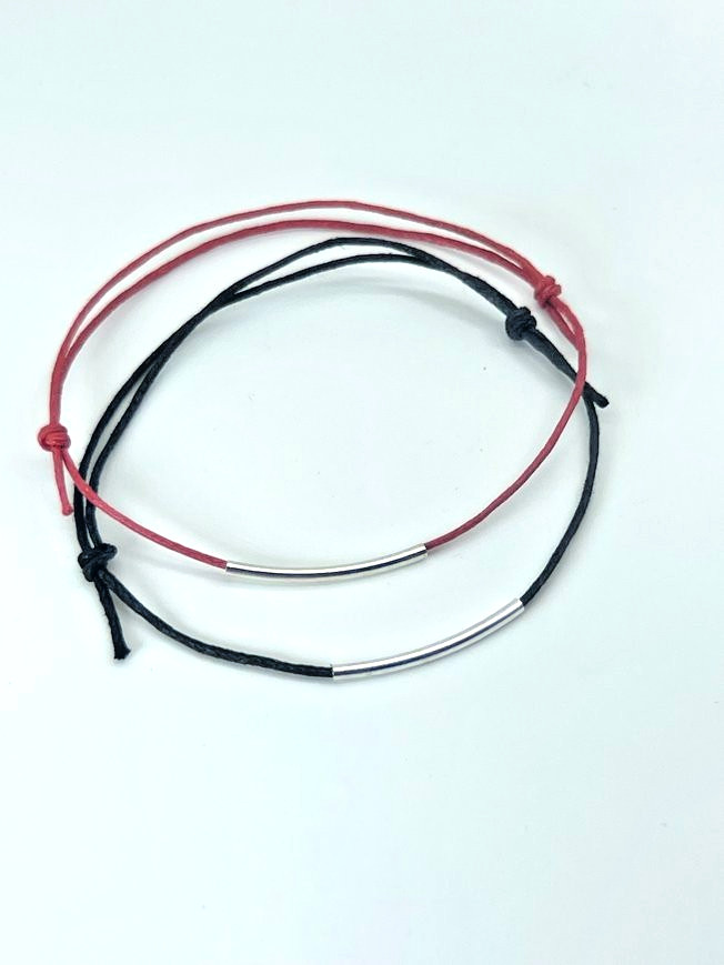 Protection and Love Adjustable Cotton Cord Bracelets wth Brass Curved Tube Beads