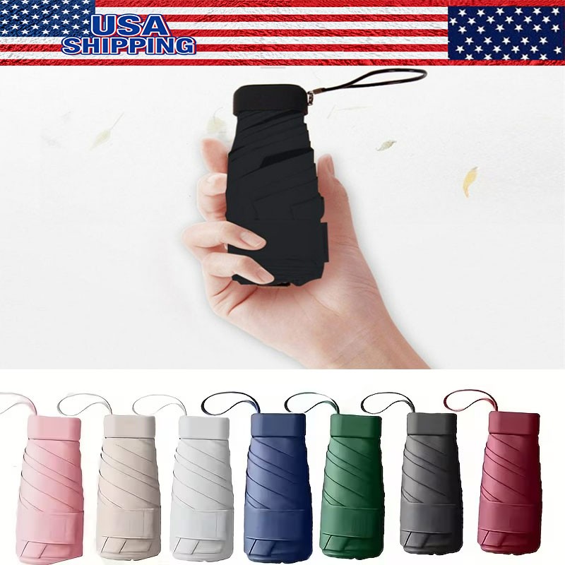 Portable Rain Umbrella Pocket Compact Mini Umbrella  6 Fold Sun Umbrella US