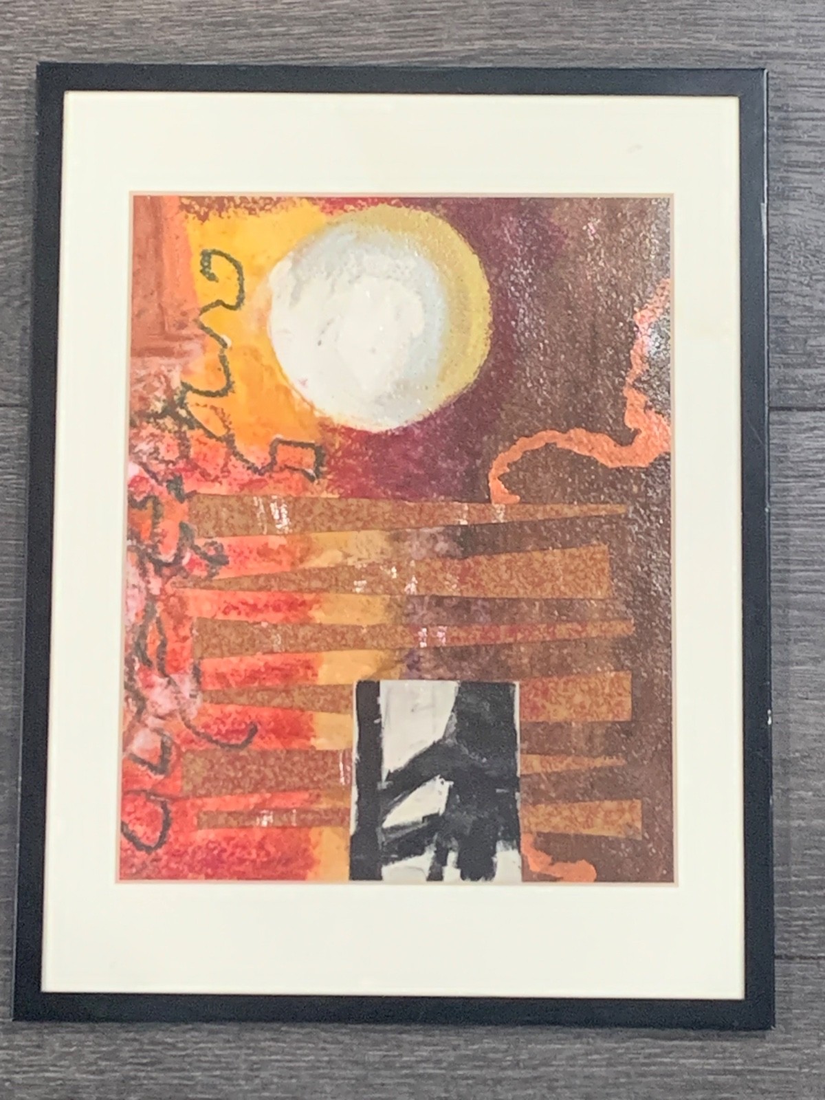 Cat Tesla Hand Signed Mixed Media Abstract Painting Framed Original Art