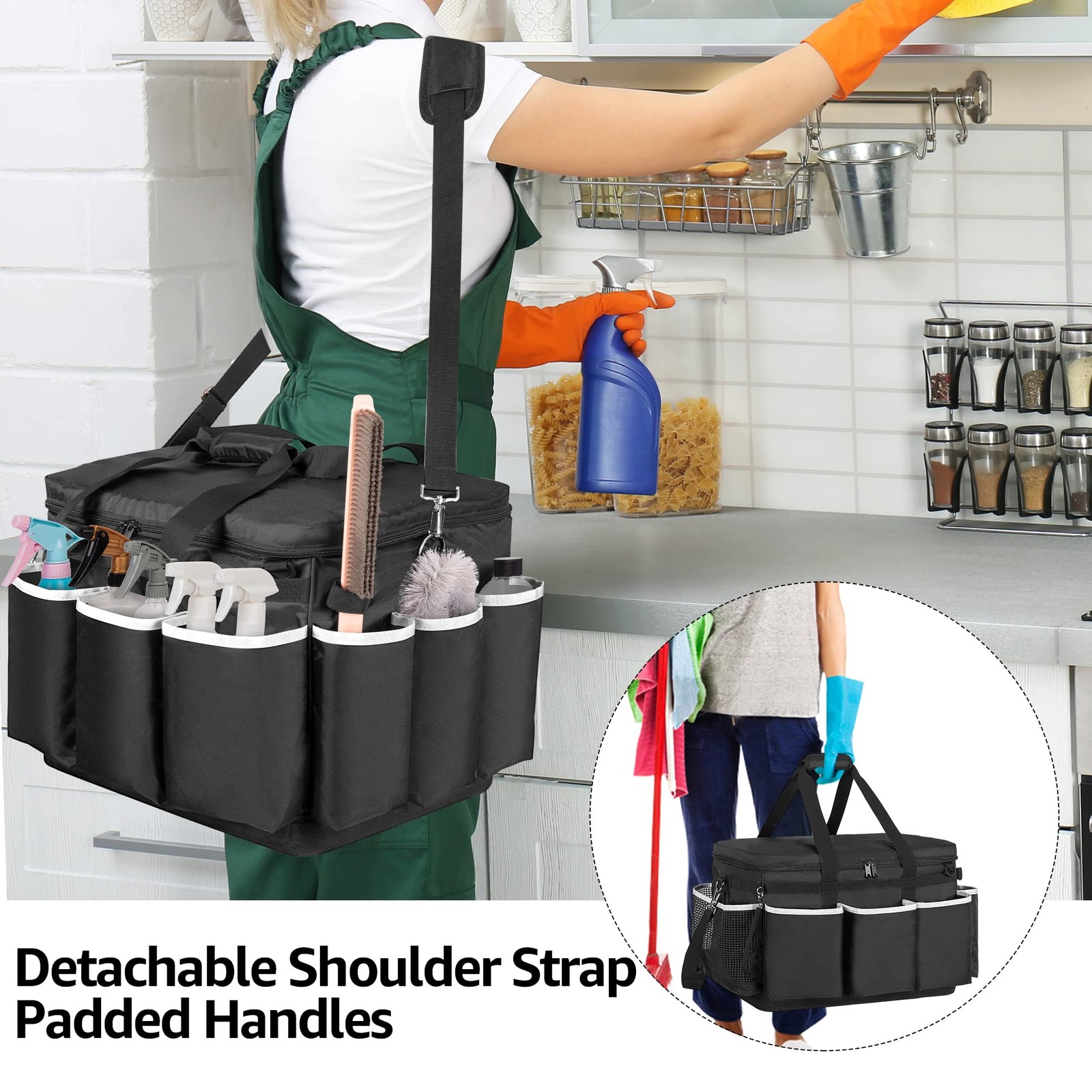HODRANT Extra-Large Cleaning Caddy with EVA Hard Bottom, High Large, Black