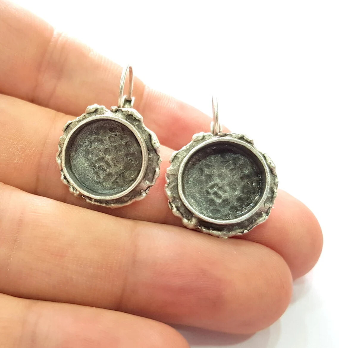 Earring Blank Base Settings Silver Resin Cabochon Base inlay Brass G14556