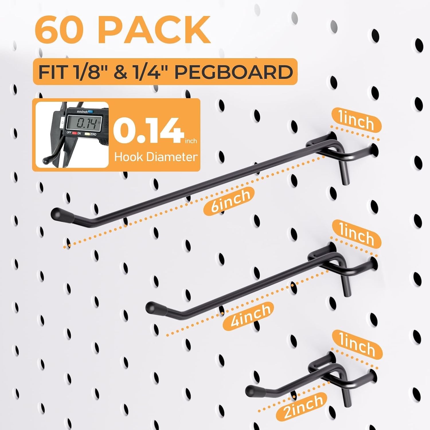 Durable Black Pegboard Hooks Set - 60 Pieces in 2/4/6 Inch for Versatile Storage
