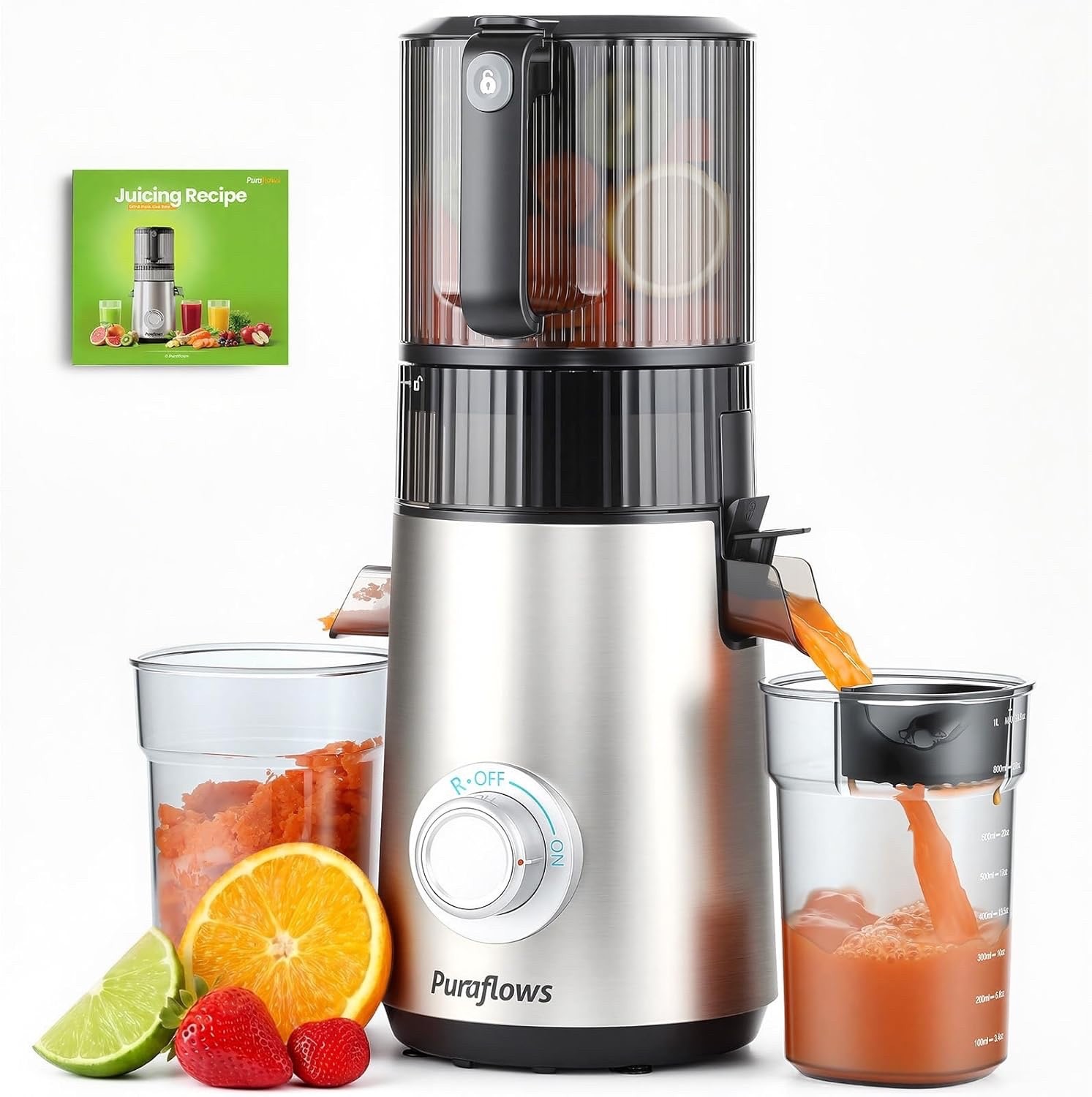 Cold Press Juicer Machine with 6’’ Large Feed Chute, 600W Slow Masticating Juice