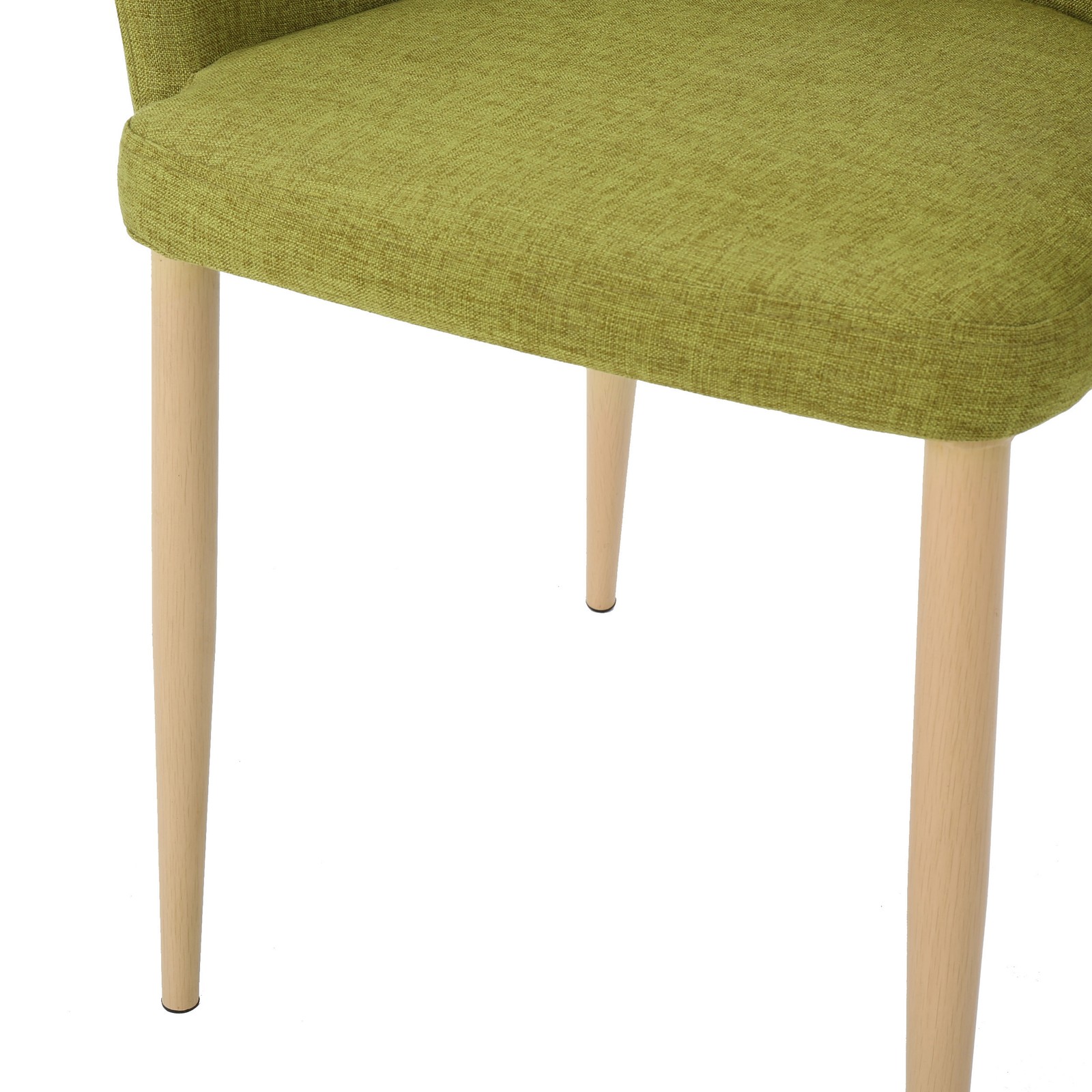 Green Fabric Dining Chairs Set of 2, Wood Finish Iron Frame Contoured Seat