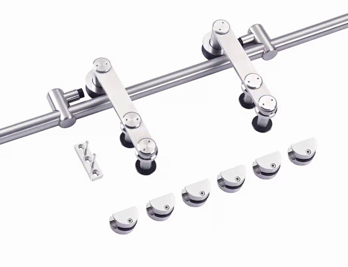 Easelife 96in Stainless Steel Brushed Silver Sliding Door Track Hardware Kit