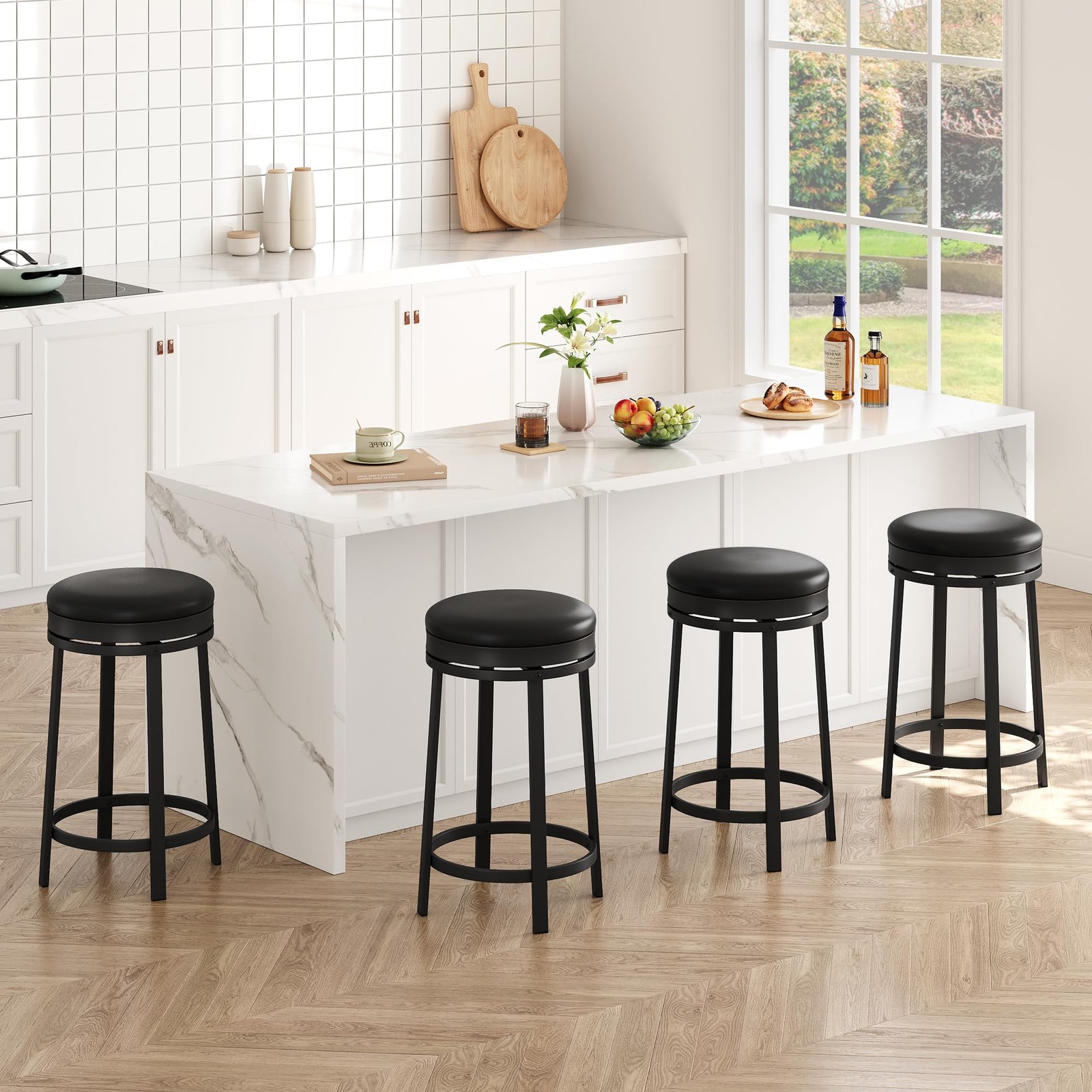 4 Pack Swivel Bar Stools ,Counter Height Bar Stools ,Kitchen Round Bar Stools