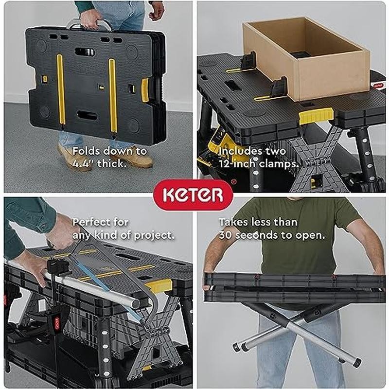 Portable Folding Work Table Heavy Duty Workbench W/ Clamps DIY Projects New