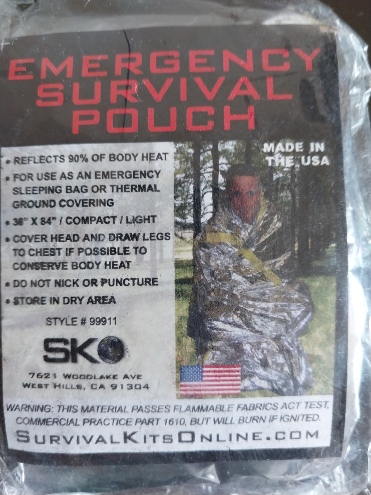Emergency Bag/Pouch/Blanket, Survive Outdoors -Pocket Size - Thermal Cover - New