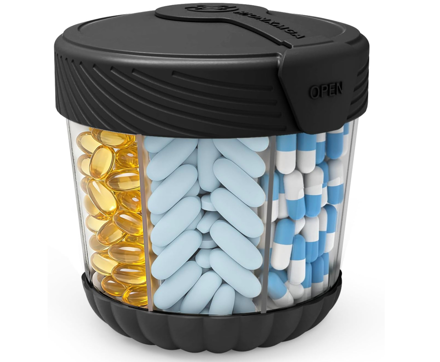 Cute Pill Organizer,Pill Dispenser with 7 Large Compartments,Portable Black-NEW