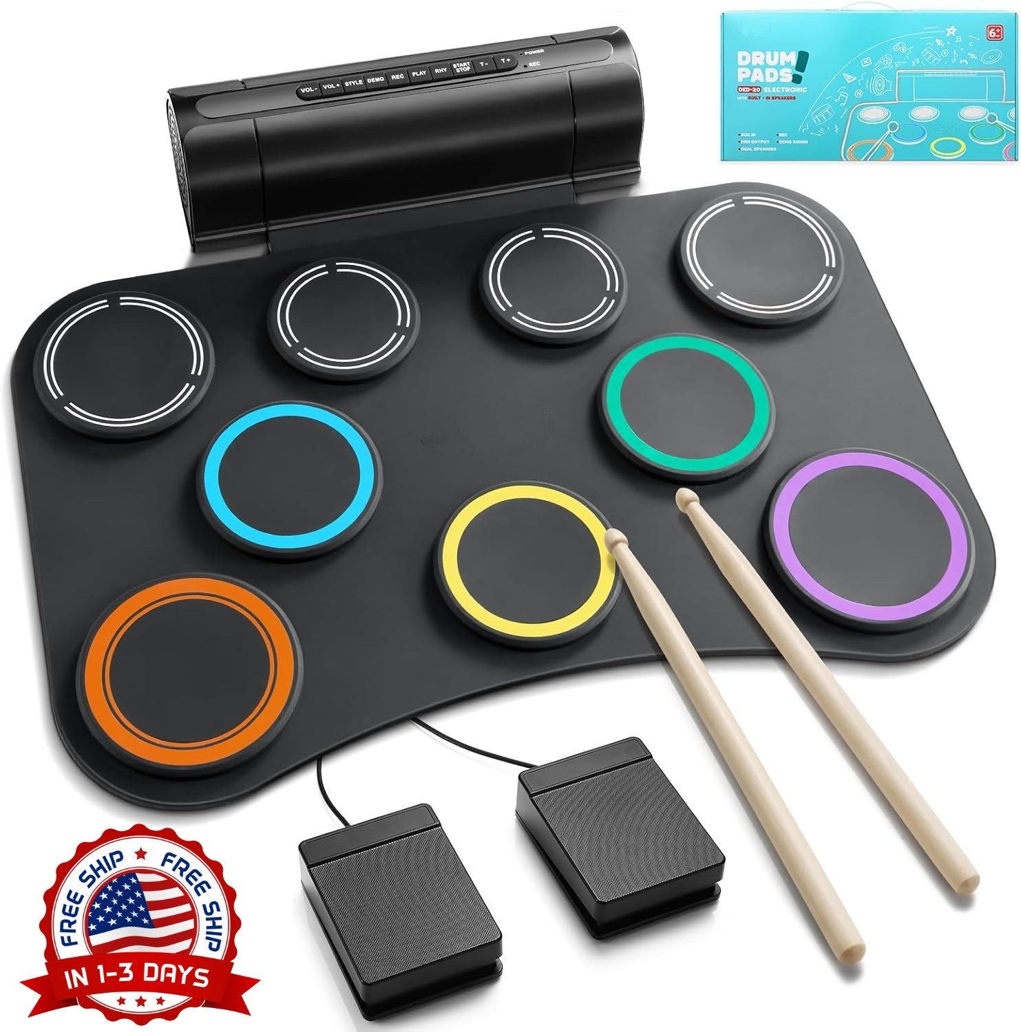 Pad de batería eléctrica, batería electrónica de 9 pads, altavoz incorporado NEW