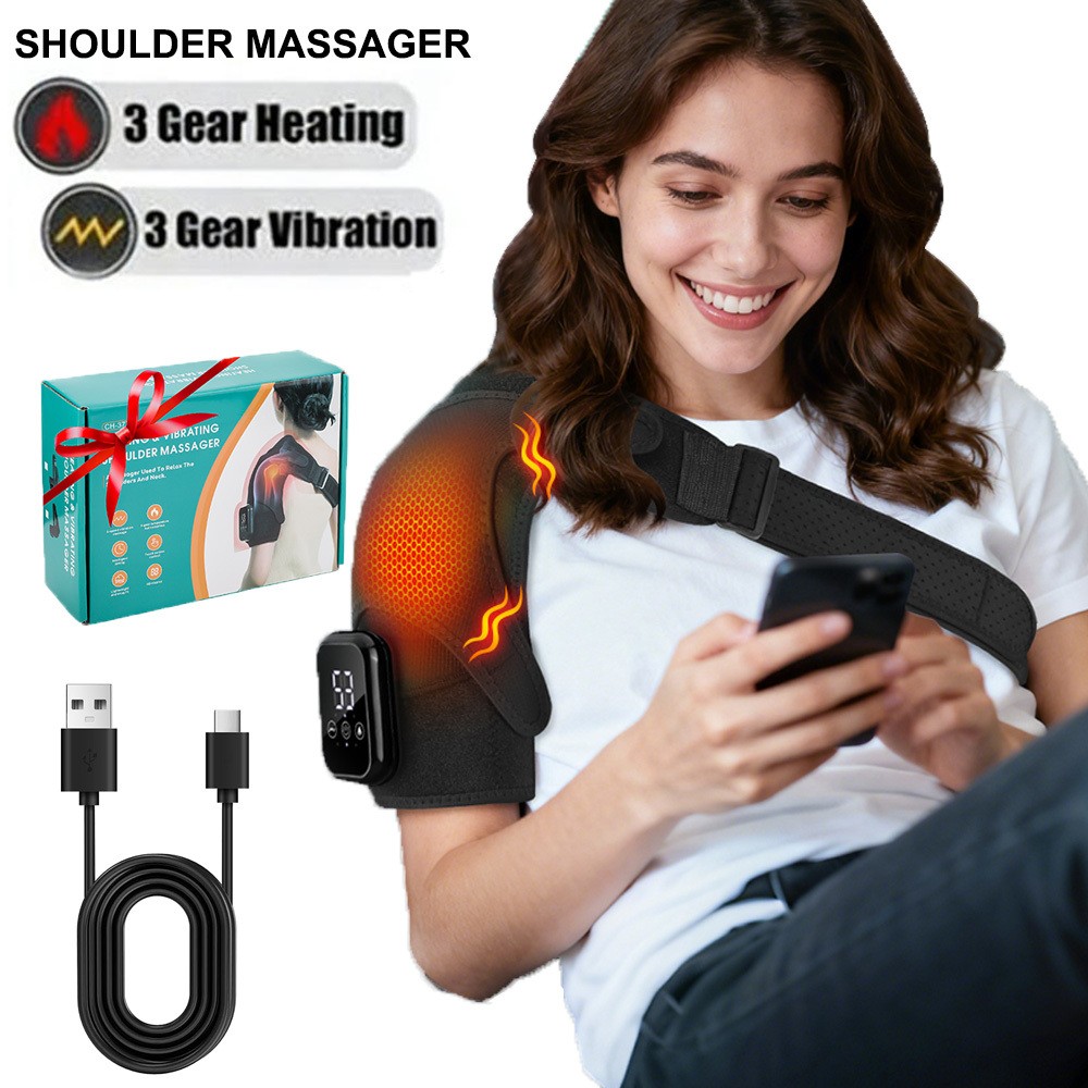 Electric Shoulder Massager 3Heated Shoulder Brace w/ 3Vibration for Pain Relief