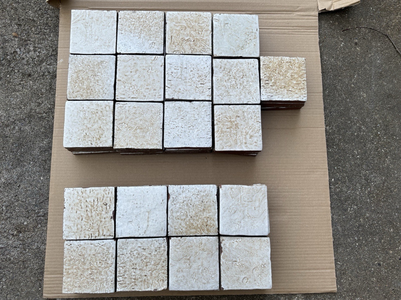4 Vintage Hand Made Mottled Glazed Field Tile THICK 3 7/8"sq Set of 4 NOS #A