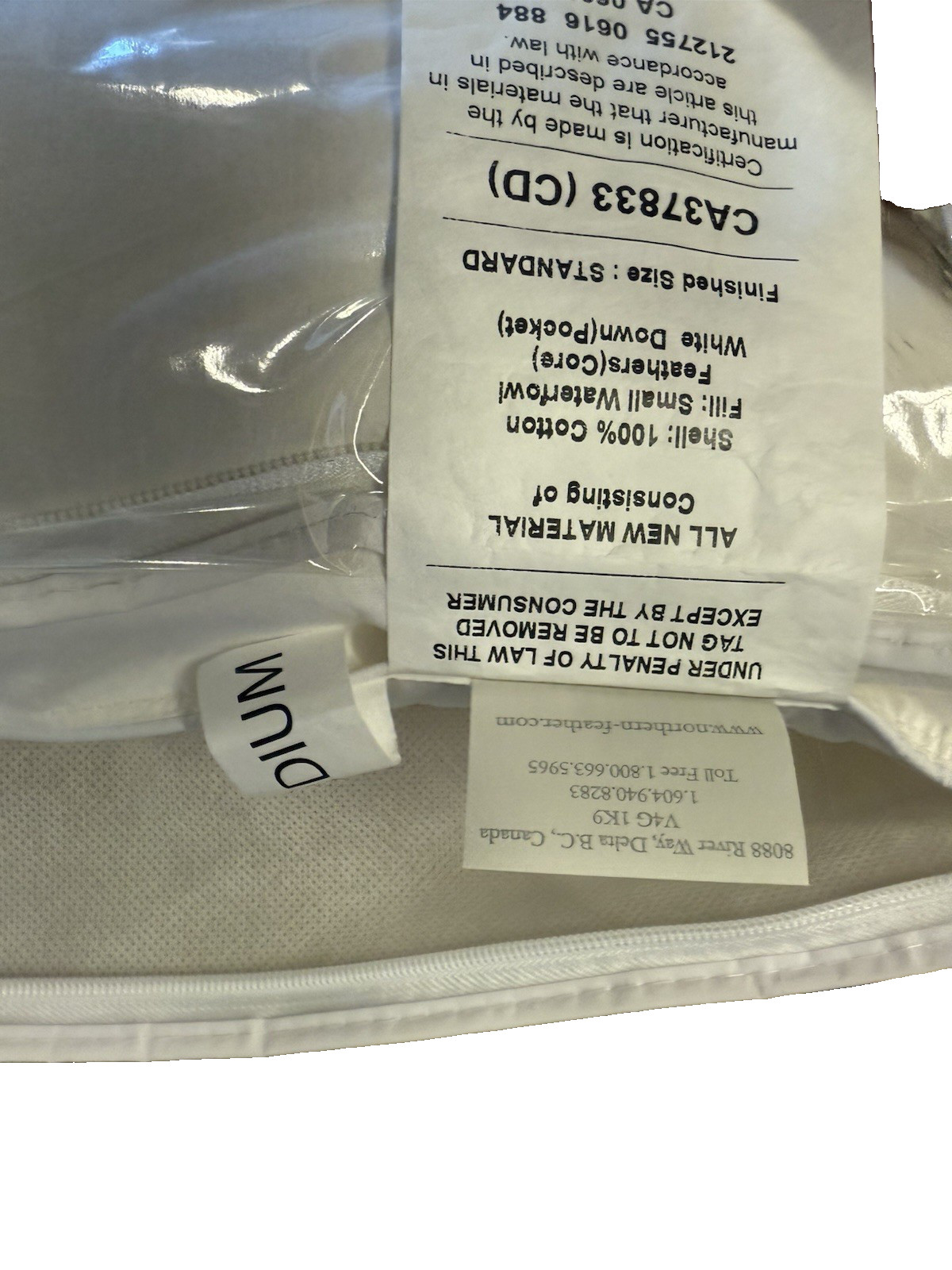 Feather Bed Pillows White Down standard Size Pillow 20x 24 CA37833 (CD)