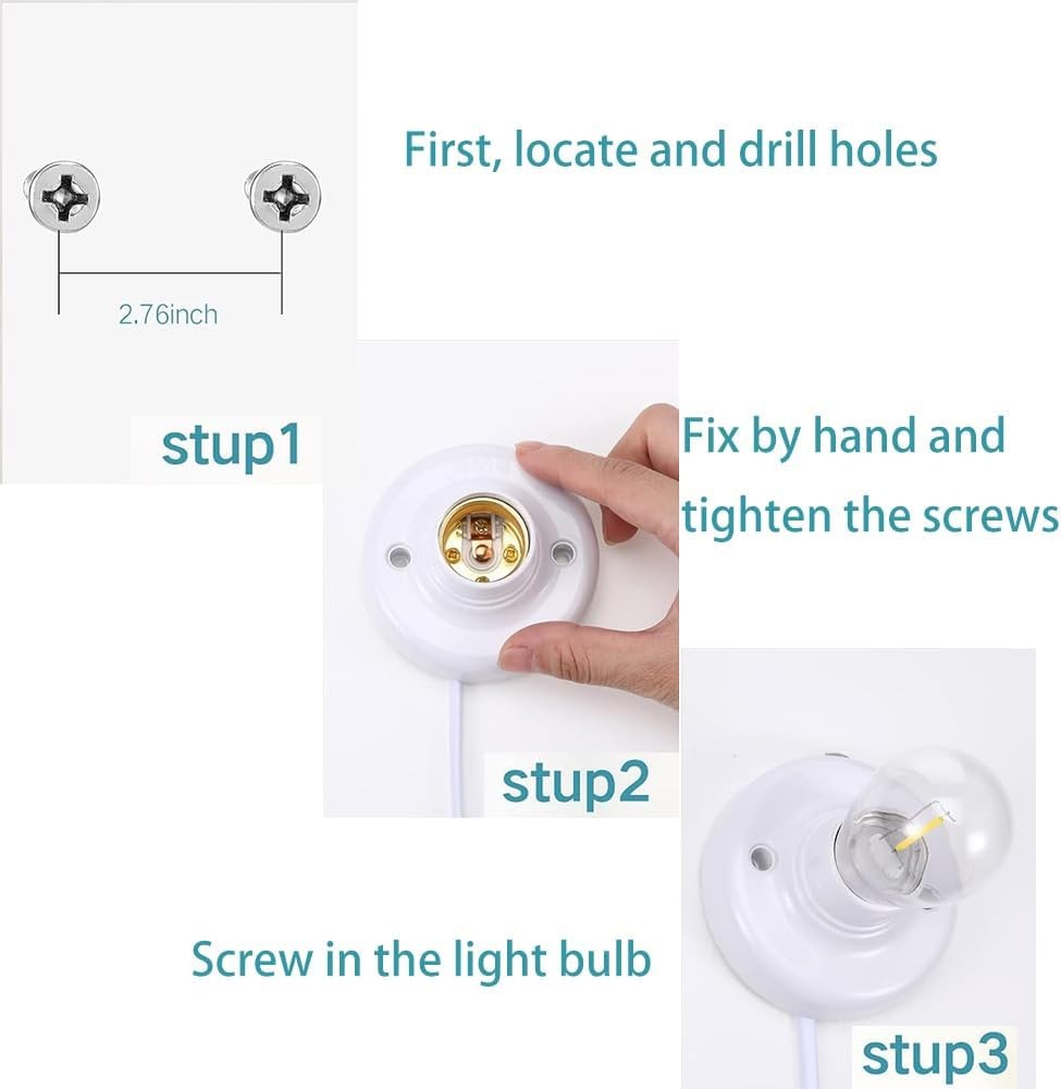 Light Socket with Cord Light Bulb Base E26/ E27 Lamp Base Desktop ft Include ...