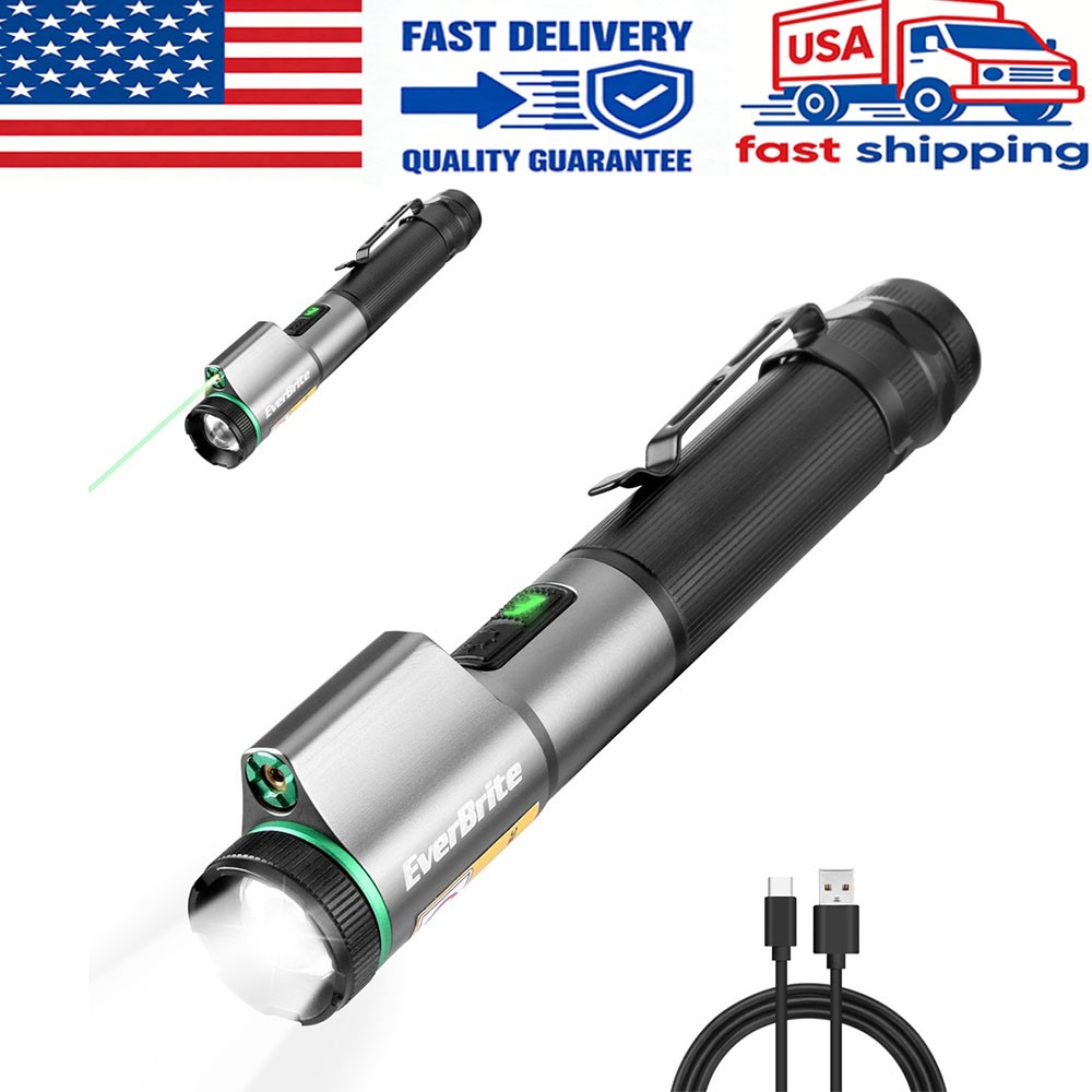 EverBrite New 500LM Rechargeable LED Flashlight White Light Green Beam Worklight