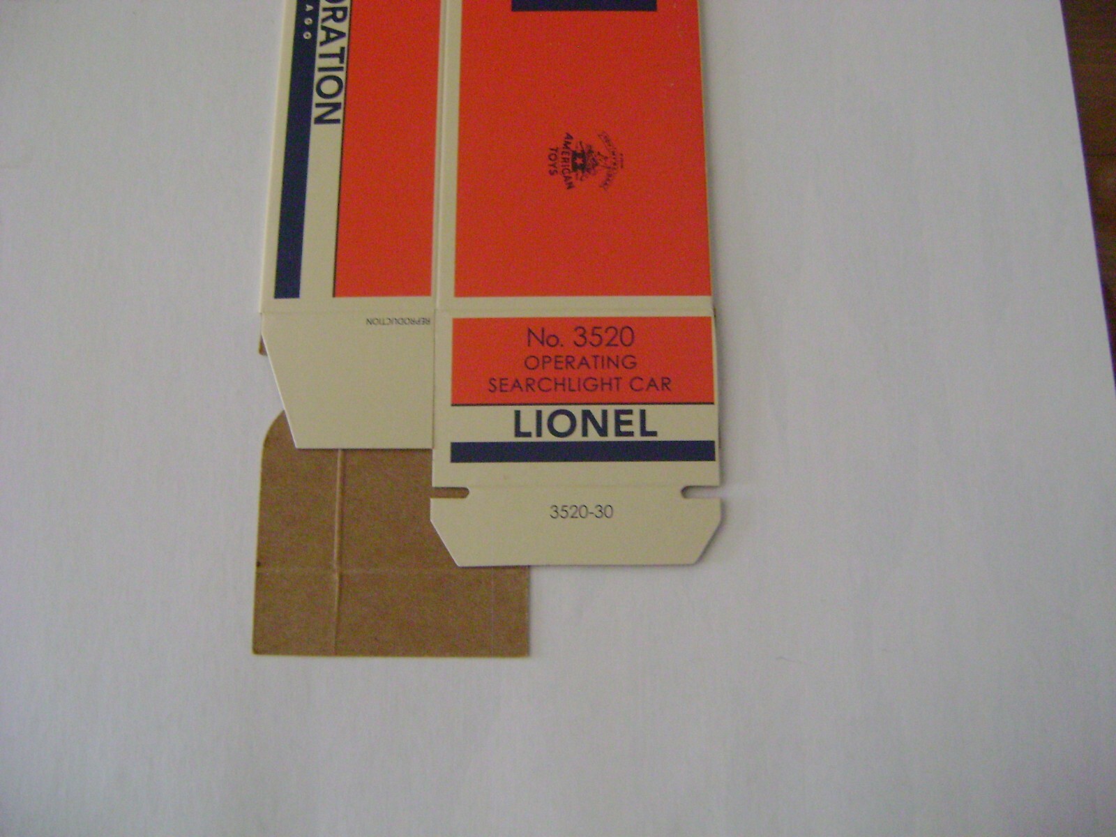 Lionel 3520 Operating Searchlight Car Reproduction Box