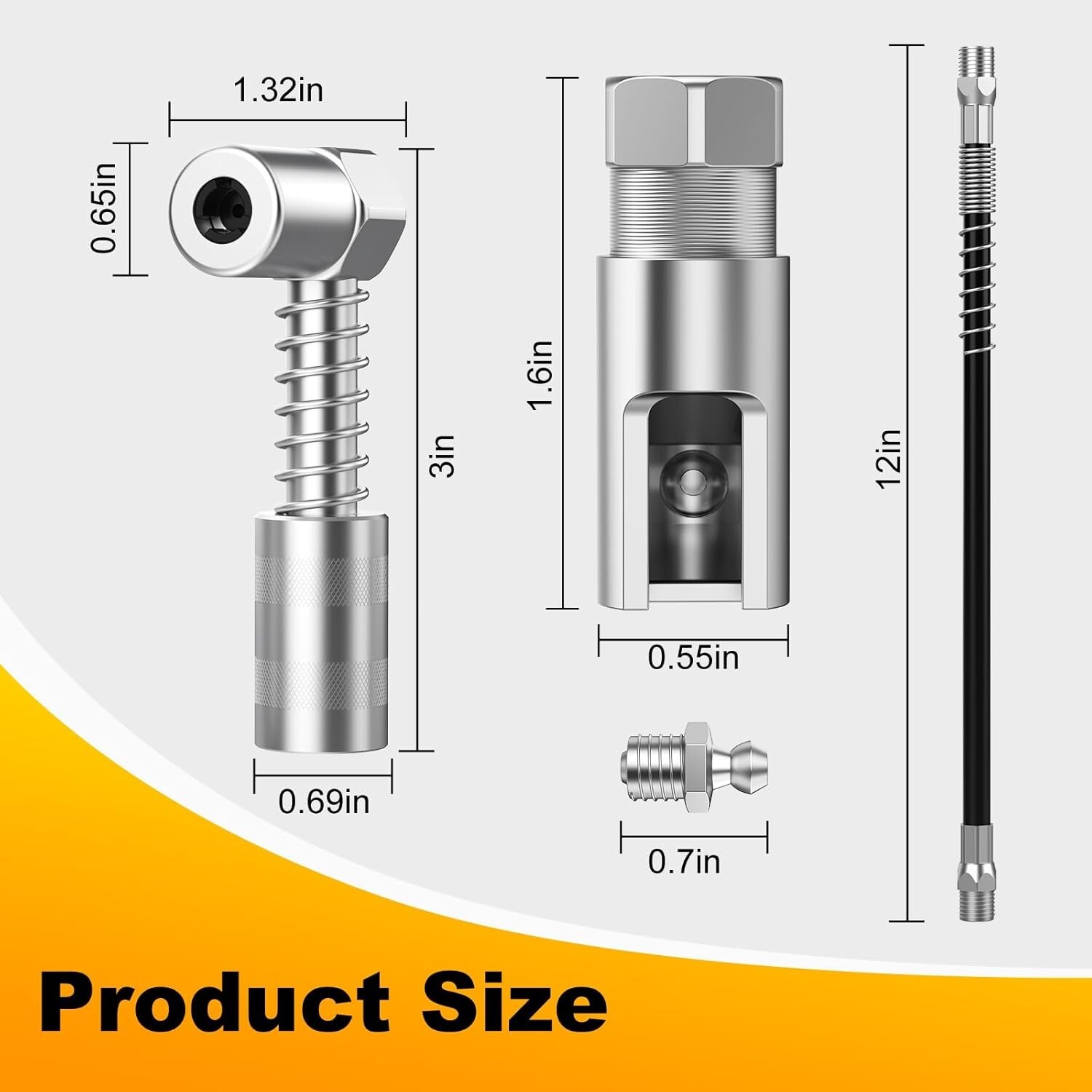 Slotted Right Angle 90 Degree Grease Gun Coupler 1/8Inch NPT Threads w/ 12" Hose