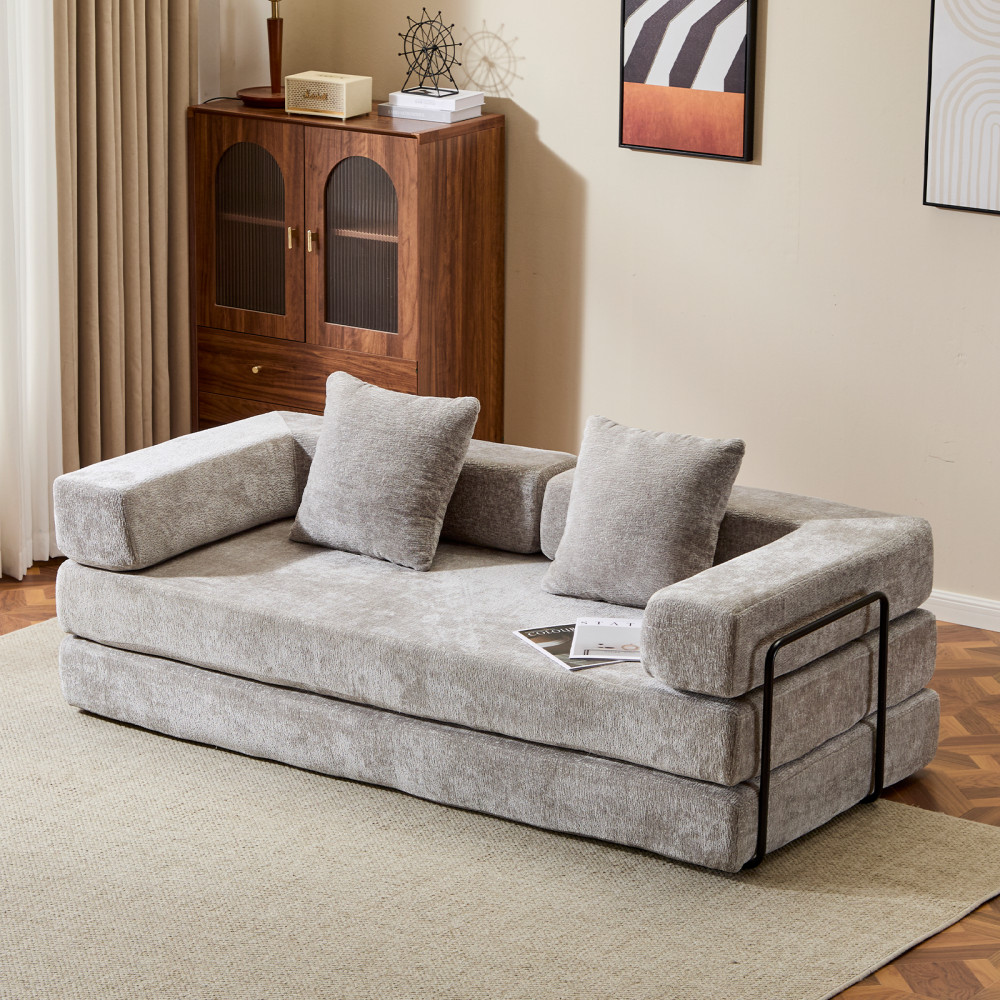 3 Seat Convertible Floor Sofa Bed with Memory Foam - Chenille Futon Couch