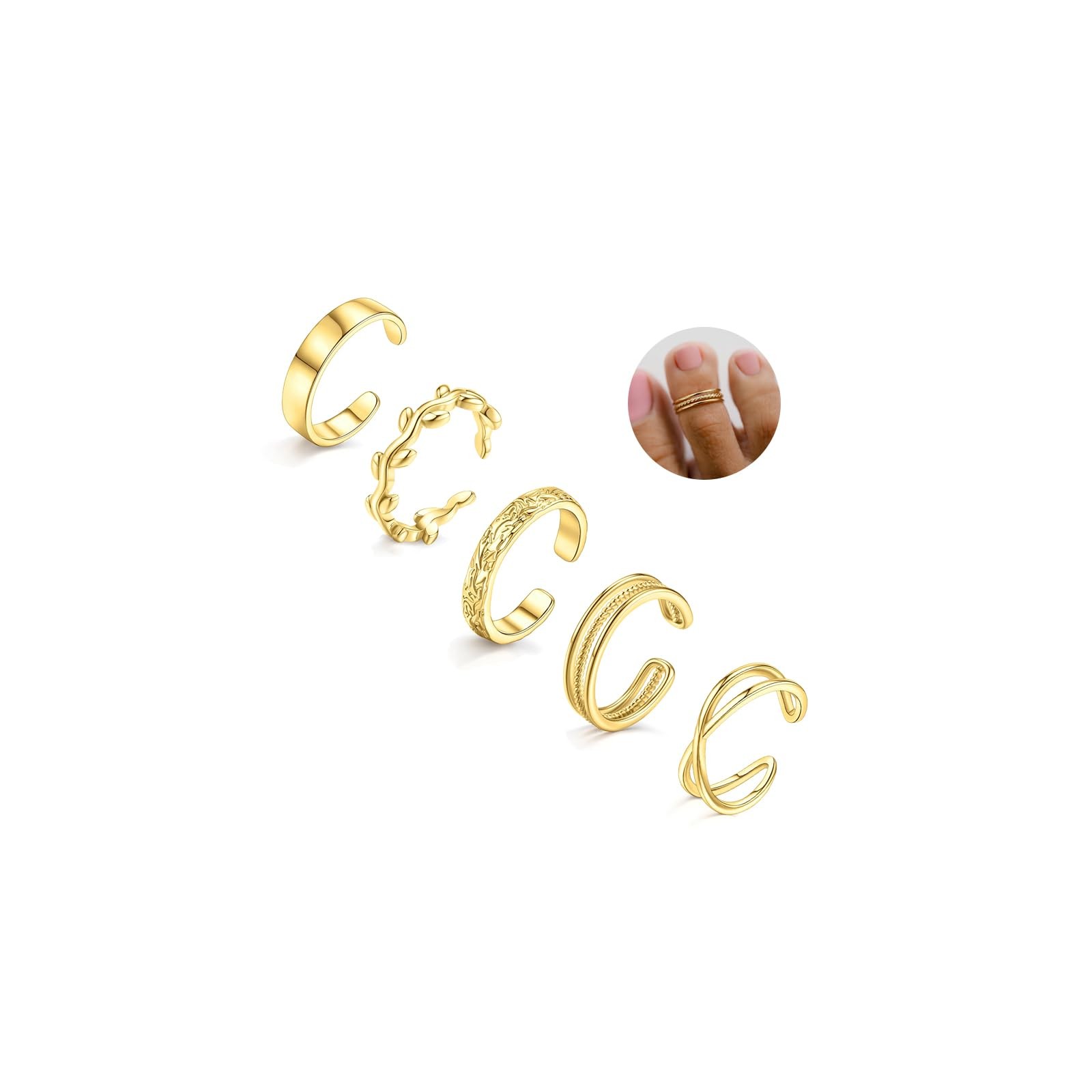 5Pcs Toe Rings for Adjustable Toe Rings Non Tarnish Open Band Toe Rings Set S...