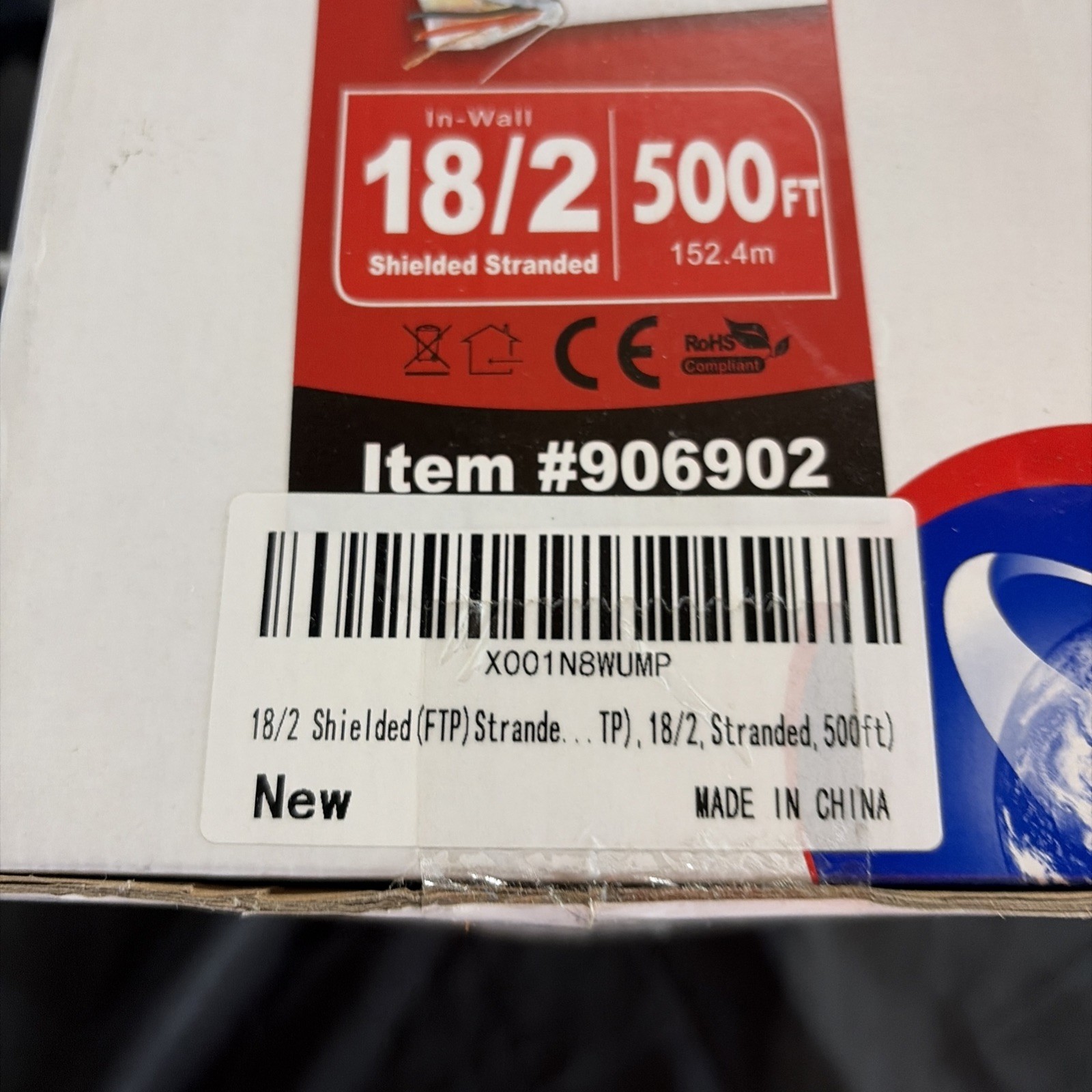 400 FT Alarm Security Wire Cable 18/2 Gauge Stranded Conductor FTP Shielded CCA