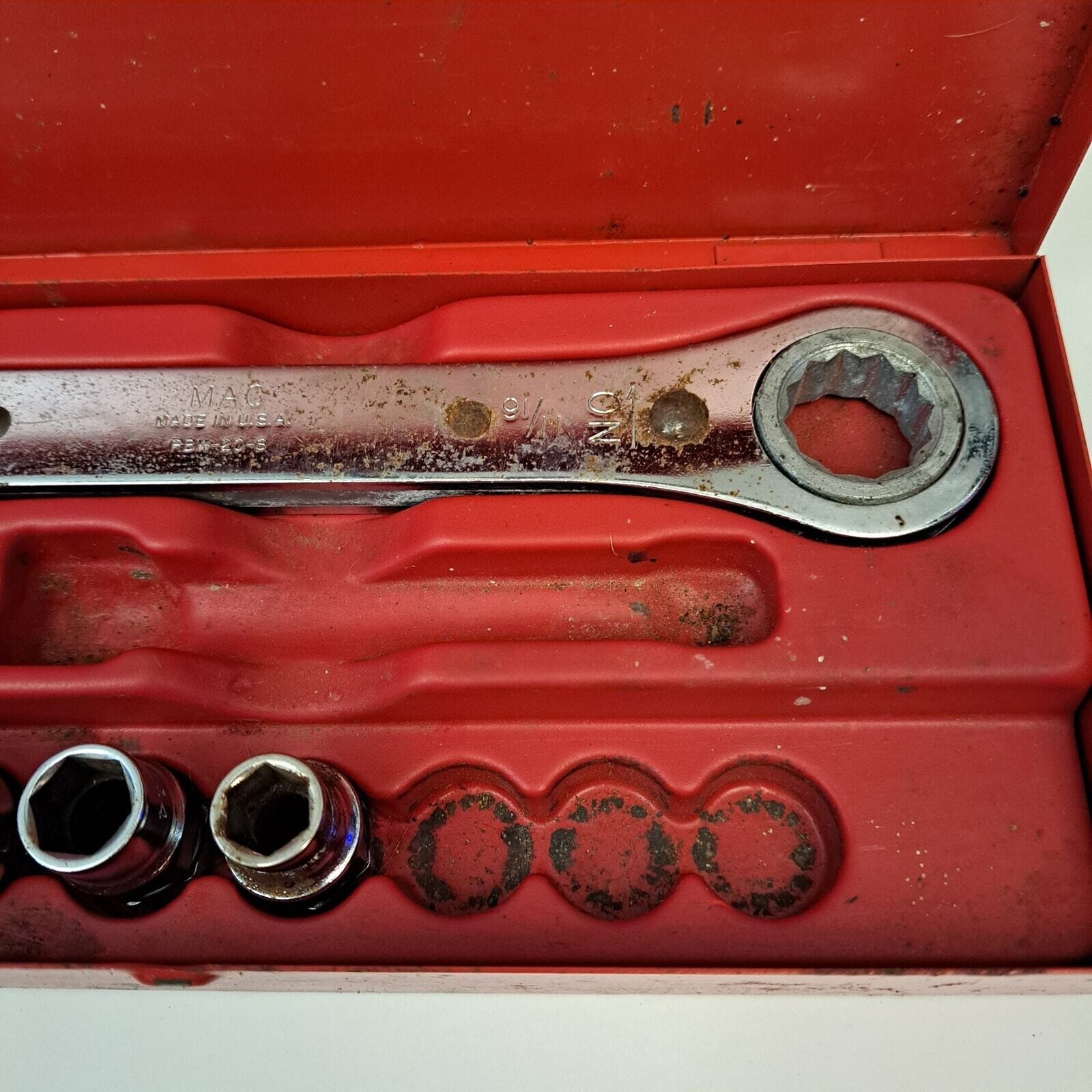 Vintage MAC Tools RBW-20 Ratcheting Wrench Set Double Box End 5/8 11/16 Adapters