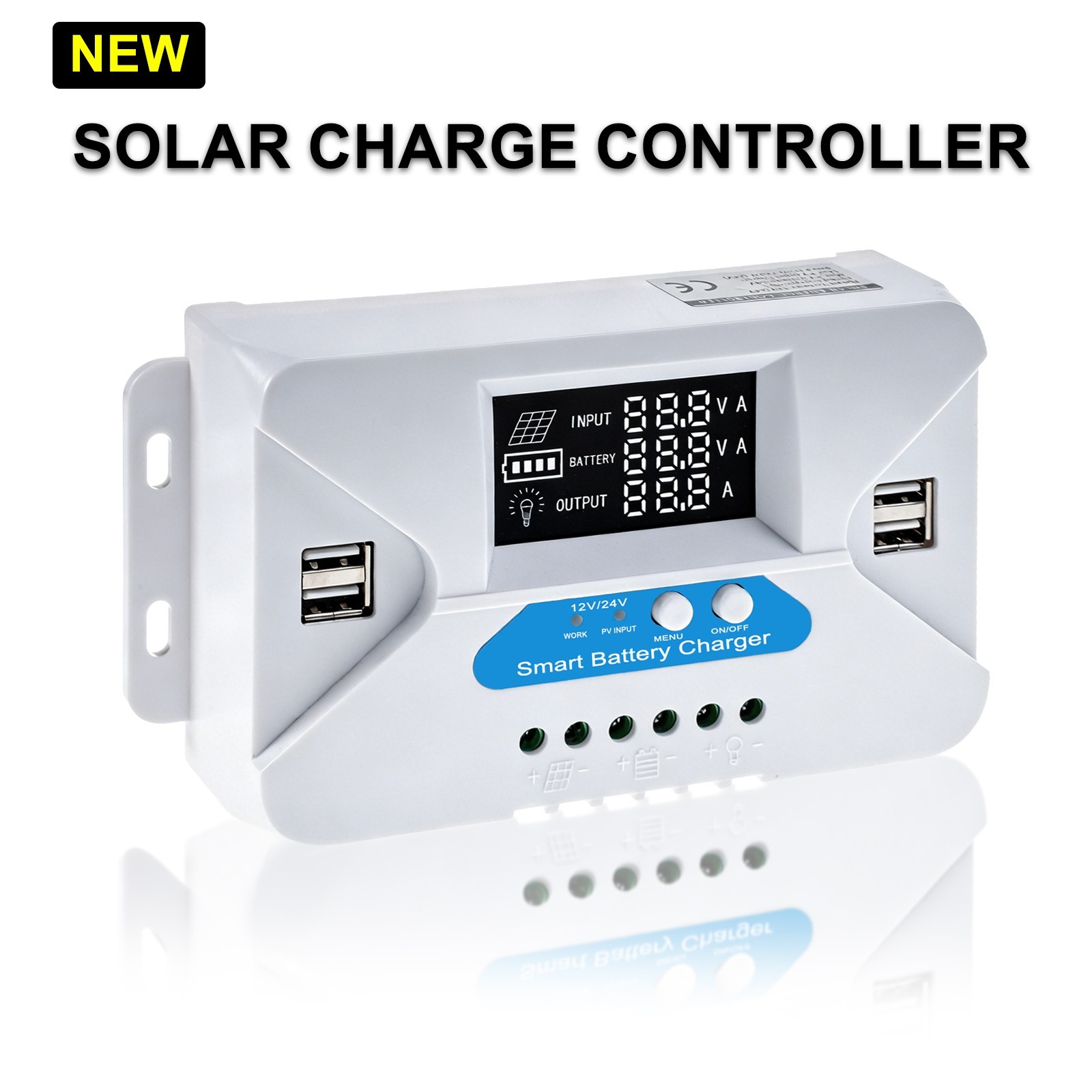 30A PWM Solar Charge Controller Regulator 12V 24V 4 USB Ports US