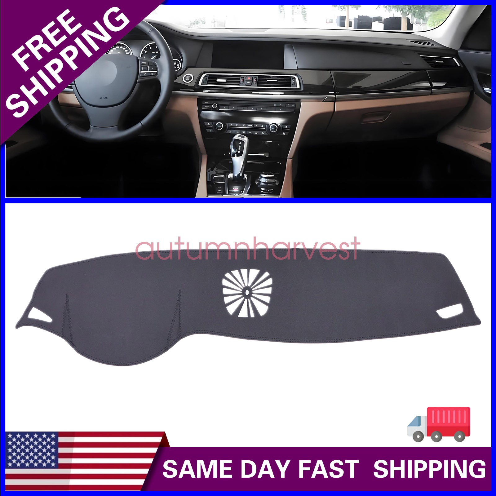 Fit For 2009-2015 BMW 7-Series Black Leather Dashboard Dash Cover Dashmat Pad