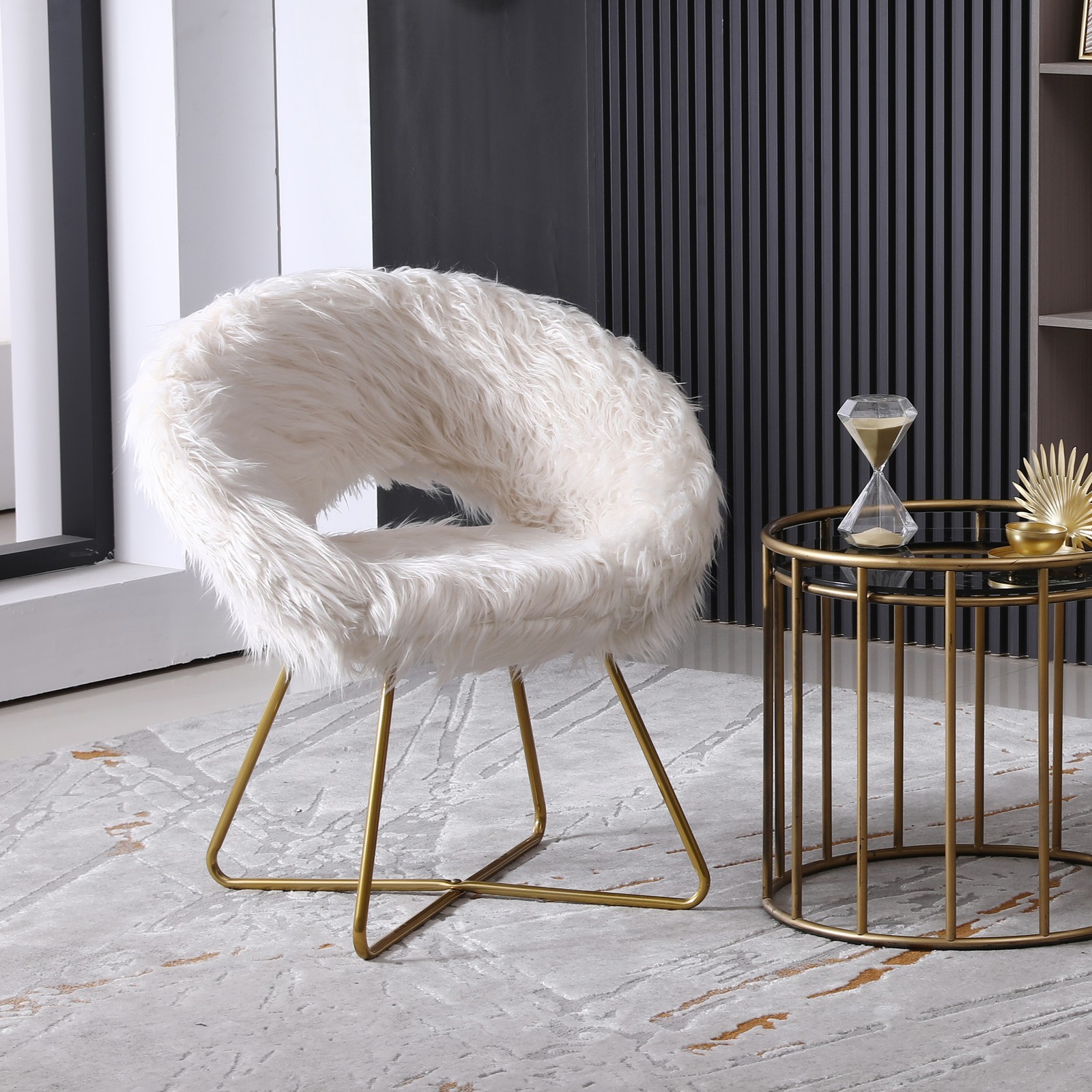 Plush White Faux Fur Accent Chair, Modern Upholstered Lounge Chair
