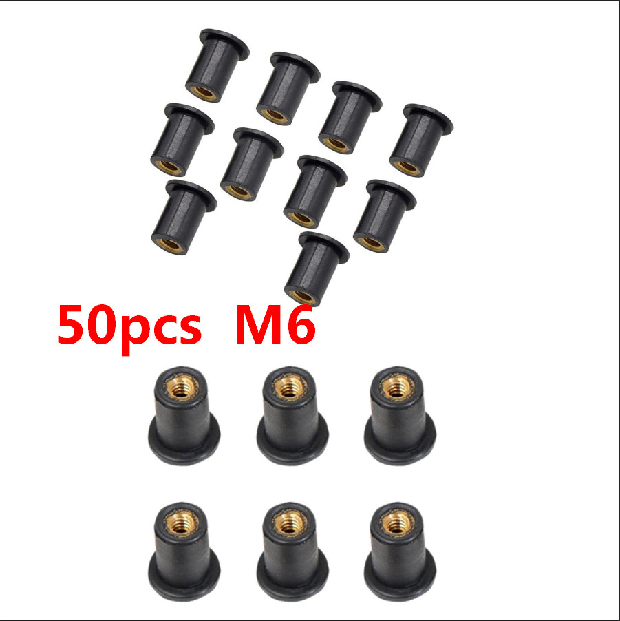 50Pcs M6 Motorcycle Windscreen Well Nut Wellnuts Brass Nuts Set 6mm Metric