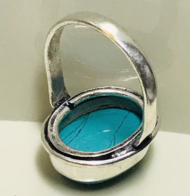 SIZE 8 TURQUOISE ARTISAN HANDMADE GEMSTONE RING OVAL CUT