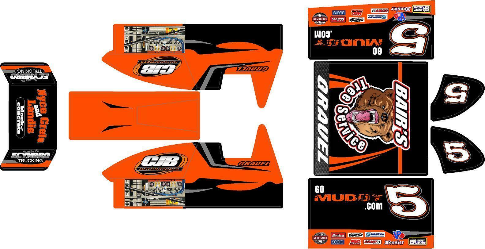 losi mini sprint, slider 1/18  wrap kit decal sticker DAVID GRAVEL BARS BLACK