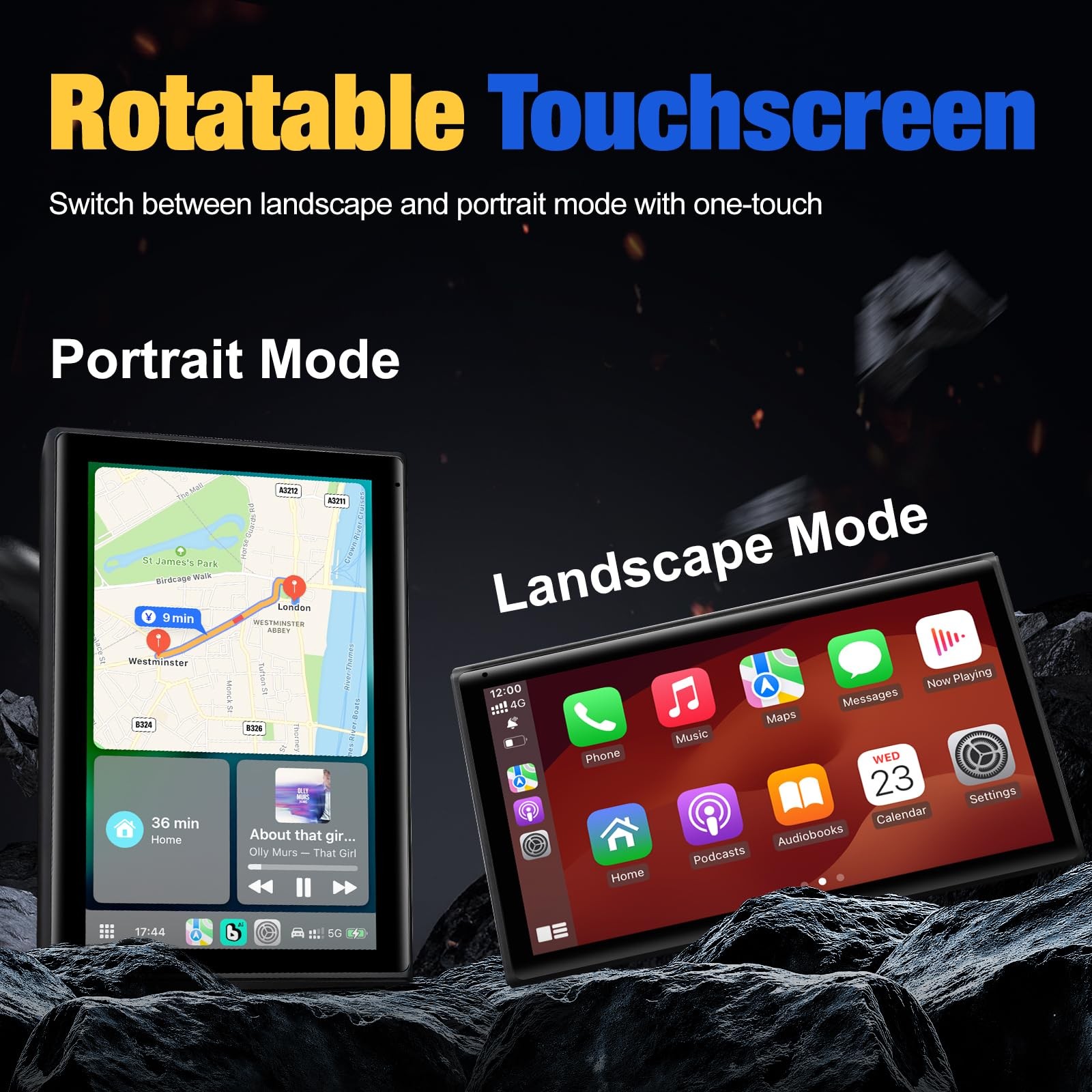 Carplay Screen for Car, 7 inch Wireless Carplay & Android Auto（Black）