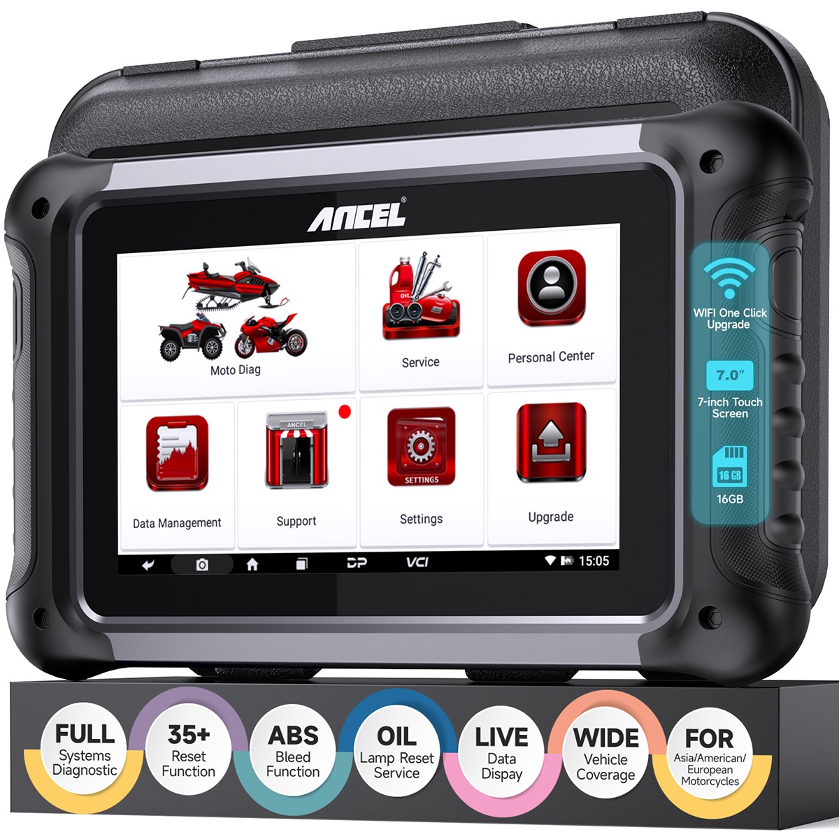 ANCEL MT700 OBD2 Motorcycle All System Diagnostic Scanner Oil Rest ECU Coding